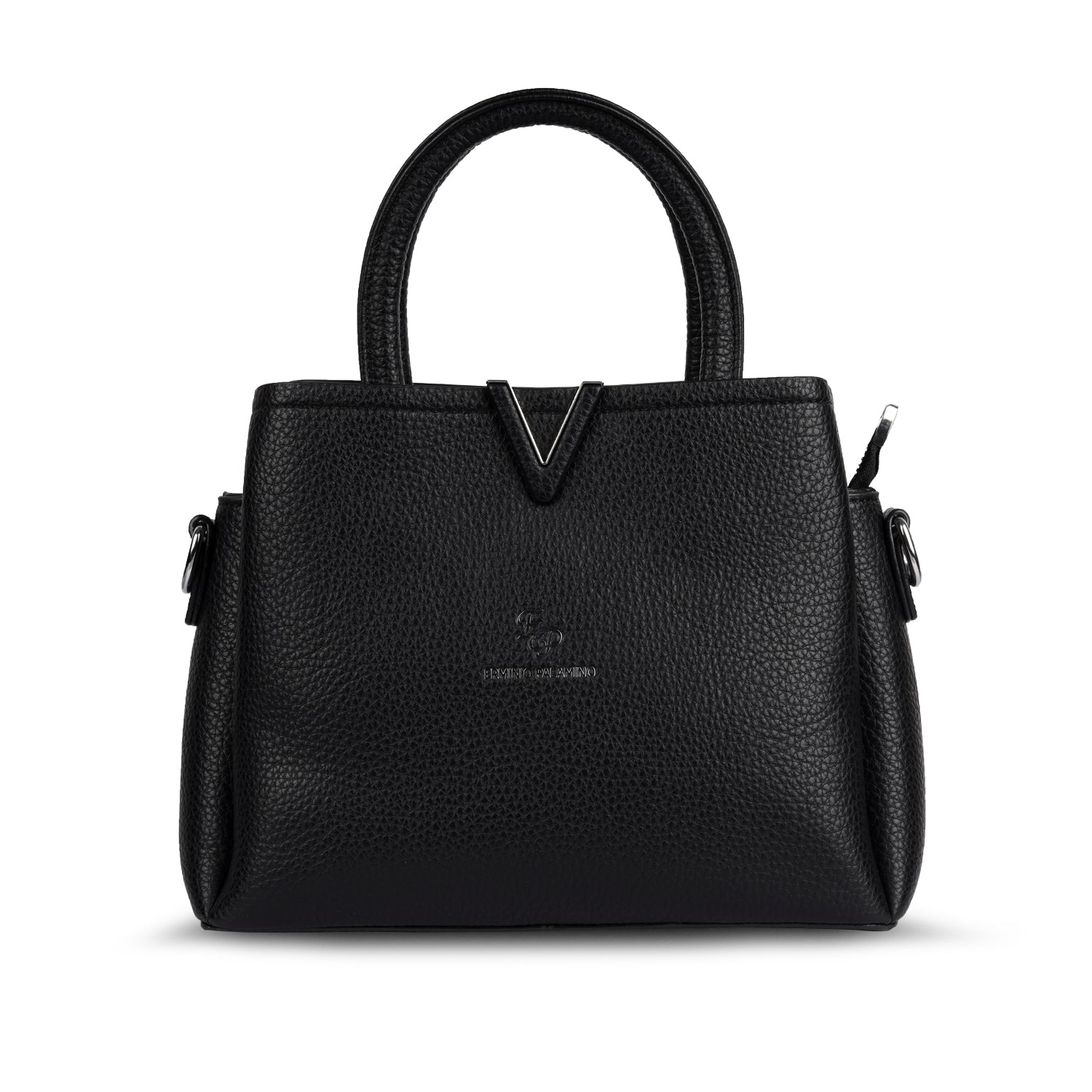 Erminio Palamino Premium Leather Handbag, Textured Tote with V-Detail, Double Handle Shoulder Bag with Zip Closure