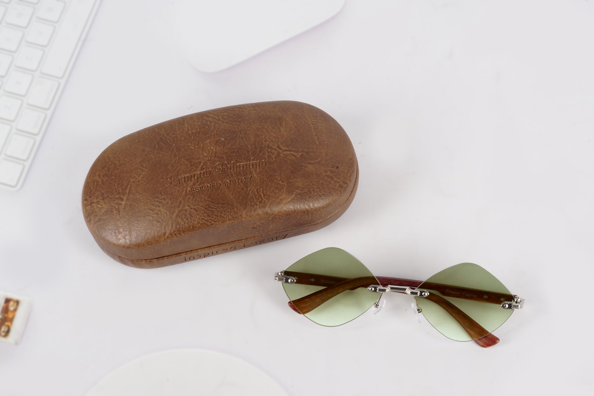 Erminio Palamino "Elite Designer Rimless Sunglasses for Women, Brown Frame with Lenses, Italian Design