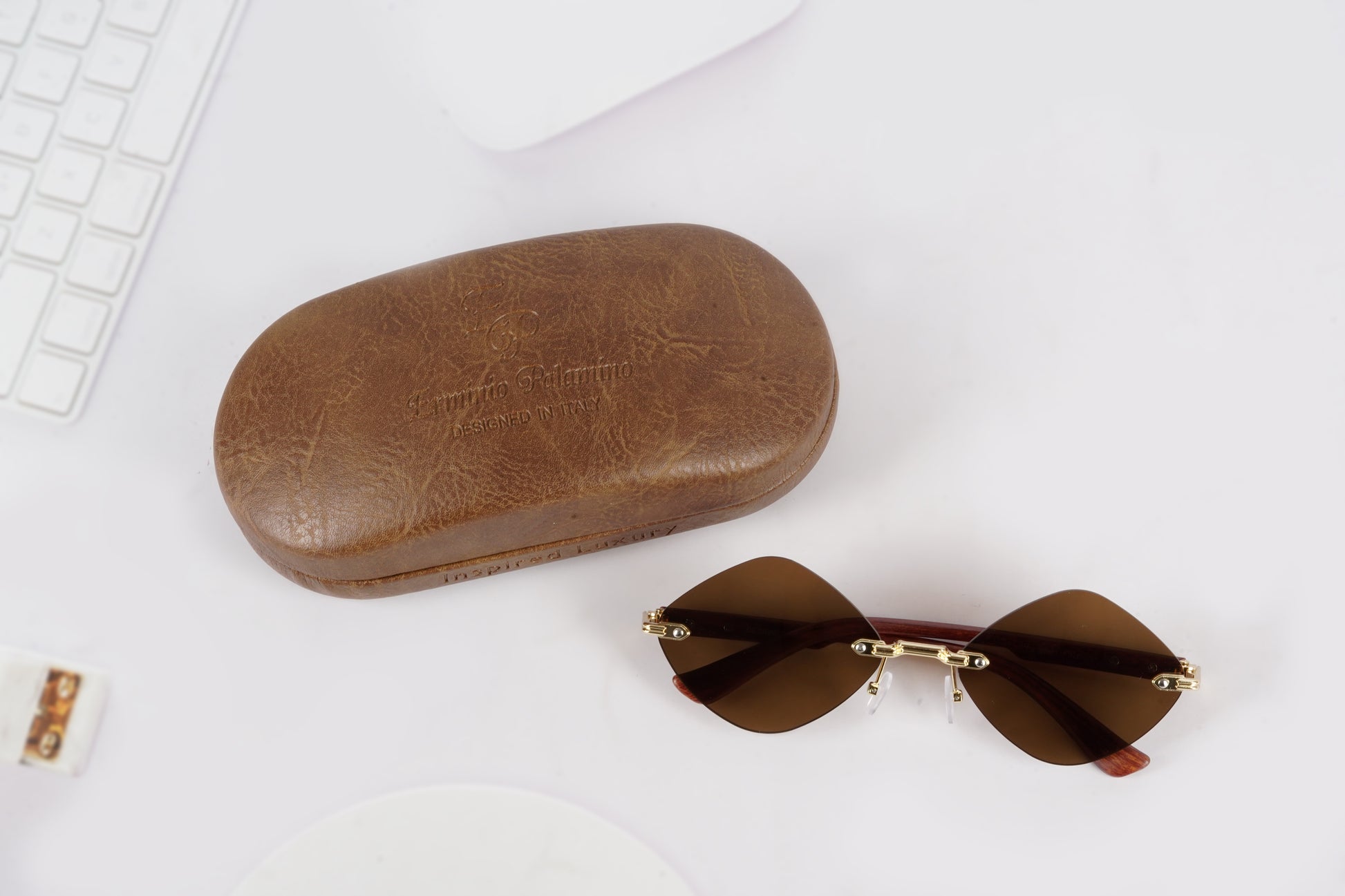 Erminio Palamino "Elite Designer Rimless Sunglasses for Women, Brown Frame with Lenses, Italian Design