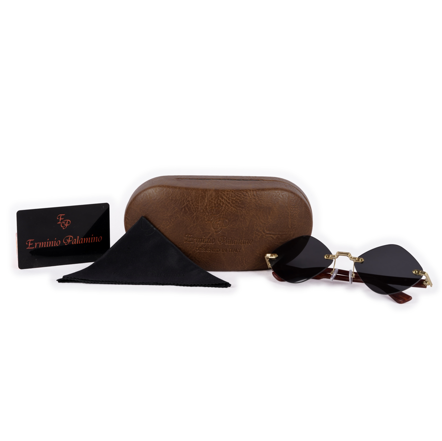 Erminio Palamino "Elite Designer Rimless Sunglasses for Women, Brown Frame with Lenses, Italian Design