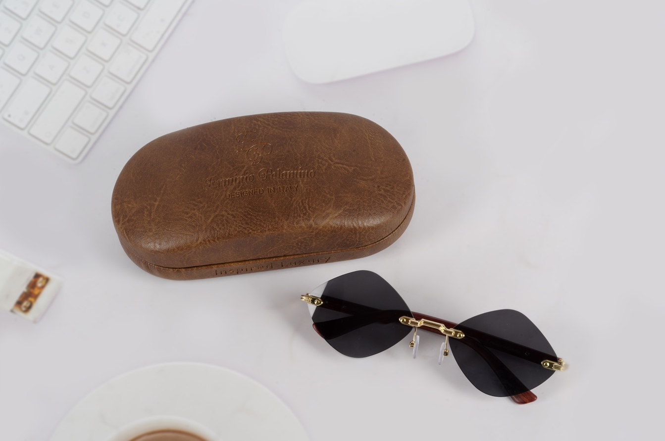 Erminio Palamino "Elite Designer Rimless Sunglasses for Women, Brown Frame with Lenses, Italian Design