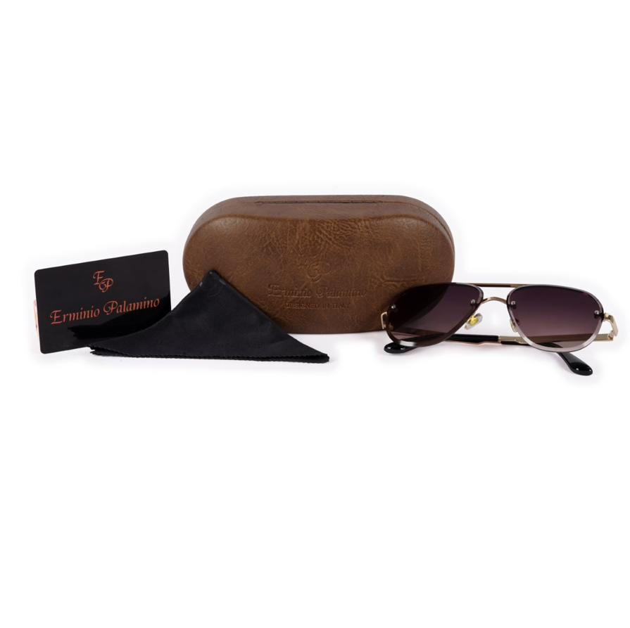 Erminio Palamino "Elite Designer Aviator Sunglasses for Women, Gold Metal Frame, Gradient Lens, Decorative Temple Arms