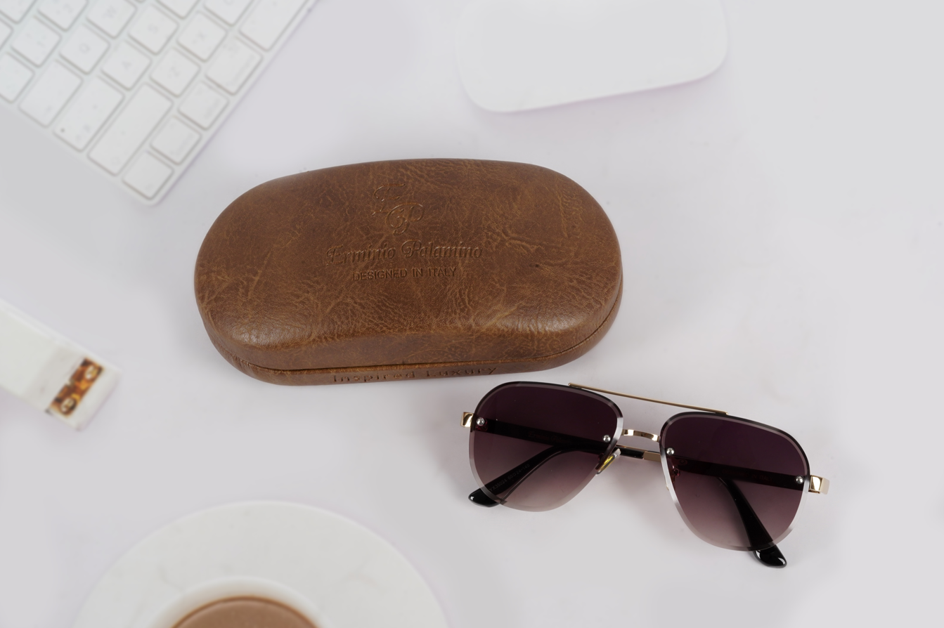 Erminio Palamino "Elite Designer Aviator Sunglasses for Women, Gold Metal Frame, Gradient Lens, Decorative Temple Arms