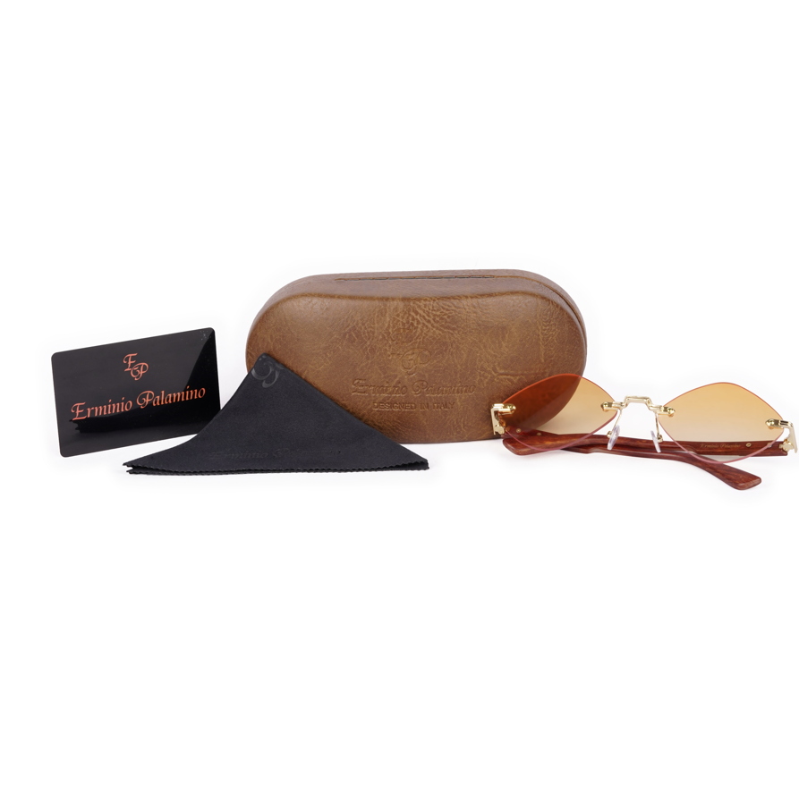 Erminio Palamino "Elite Designer Rimless Sunglasses for Women, Brown Frame with Lenses, Italian Design