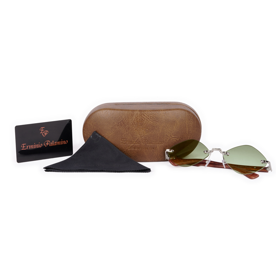 Erminio Palamino "Elite Designer Rimless Sunglasses for Women, Brown Frame with Lenses, Italian Design