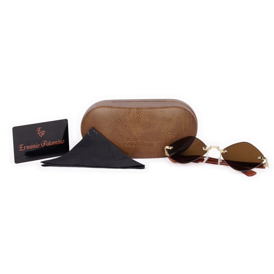 Erminio Palamino "Elite Designer Rimless Sunglasses for Women, Brown Frame with Lenses, Italian Design
