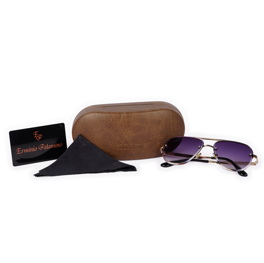 Erminio Palamino "Elite Designer Aviator Sunglasses for Women, Gold Metal Frame, Gradient Lens, Decorative Temple Arms
