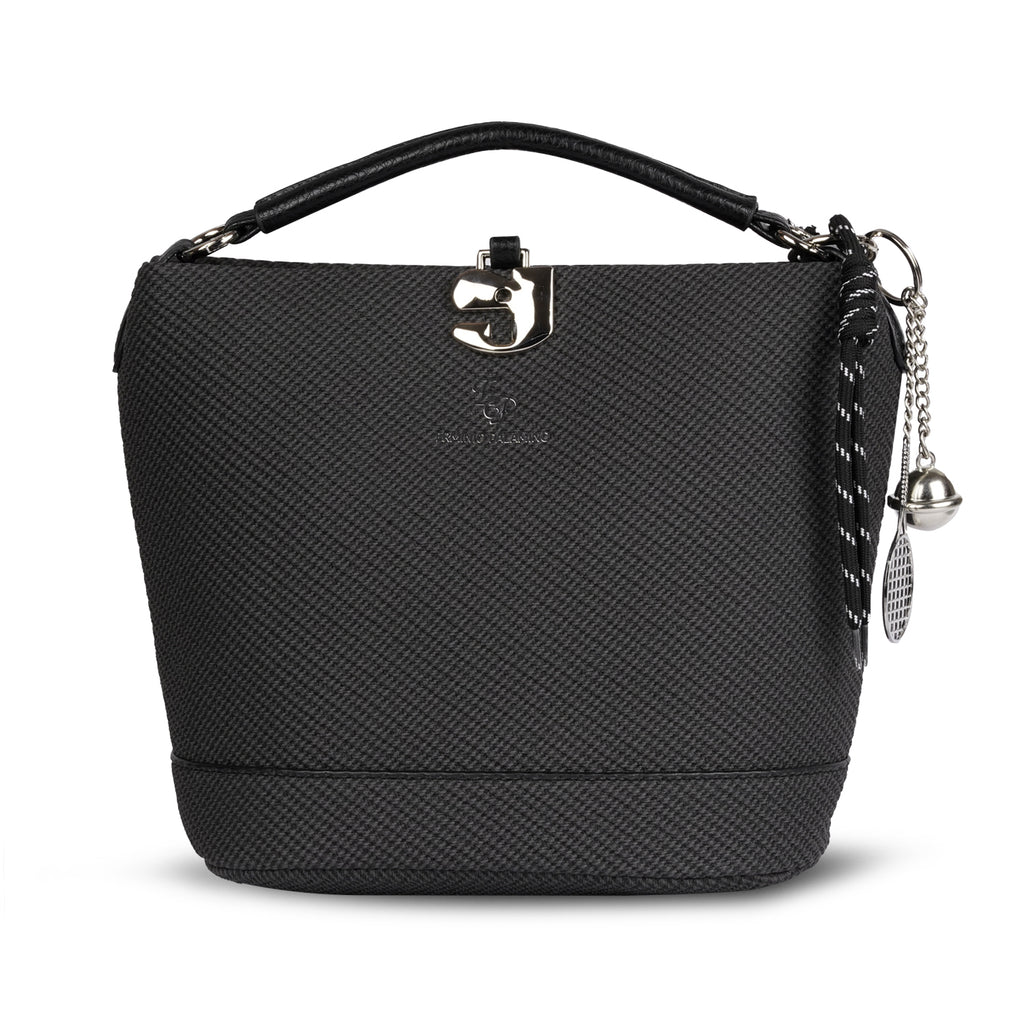 Erminio Palamino Designer Hobo Handbag, Textured Fabric, Silver Hardware with Decorative Charms
