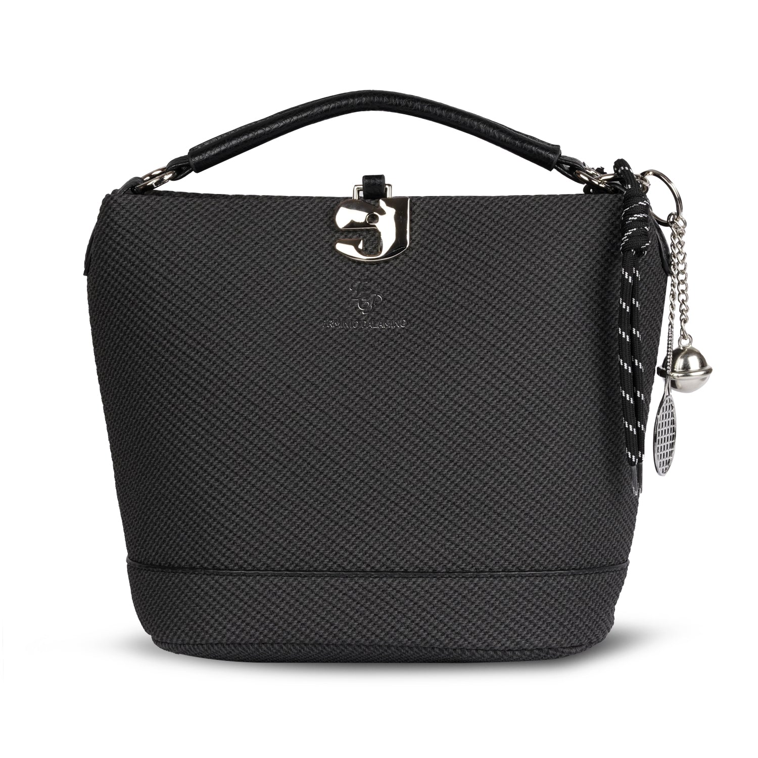 Erminio Palamino Designer Hobo Handbag, Textured Fabric, Silver Hardware with Decorative Charms