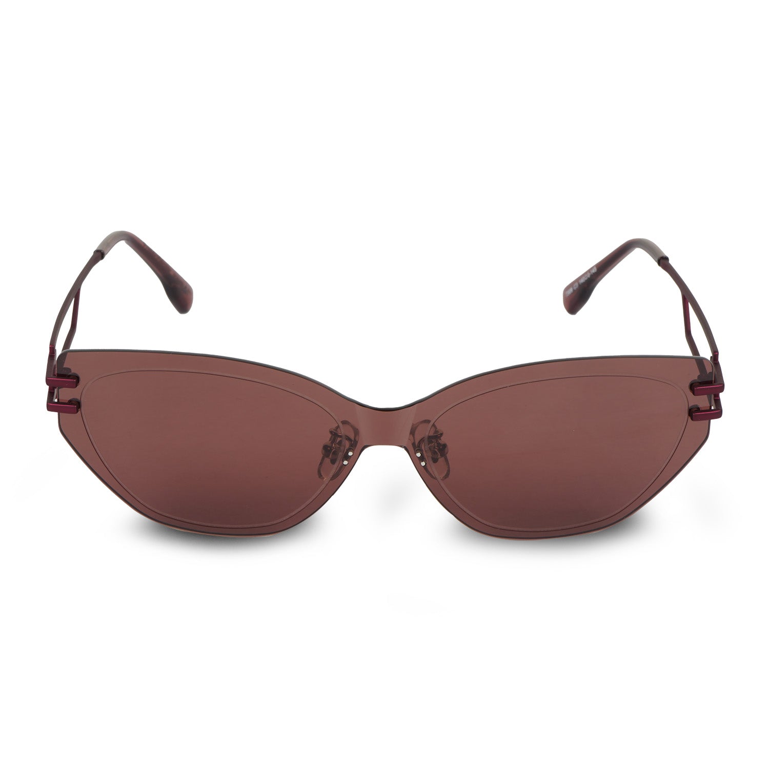 Erminio Palamino Unisex Rimless Cat-Eye Sunglasses, Brown Tinted Lens, Burgundy Metal Frame, Geometric Temple Design