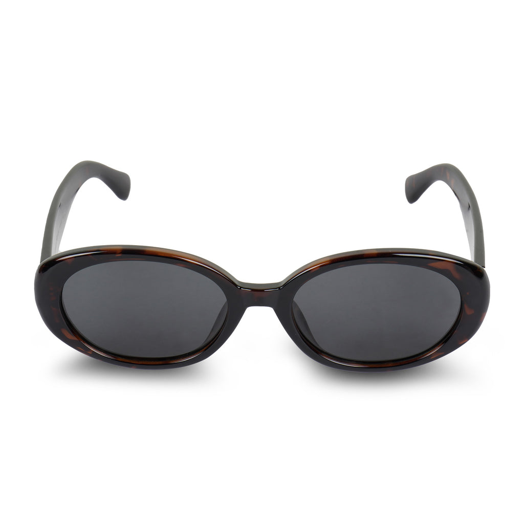 Erminio Palamino Oval Tortoiseshell Unisex Sunglasses, Dark Brown Frame with Grey Lenses, Retro Style