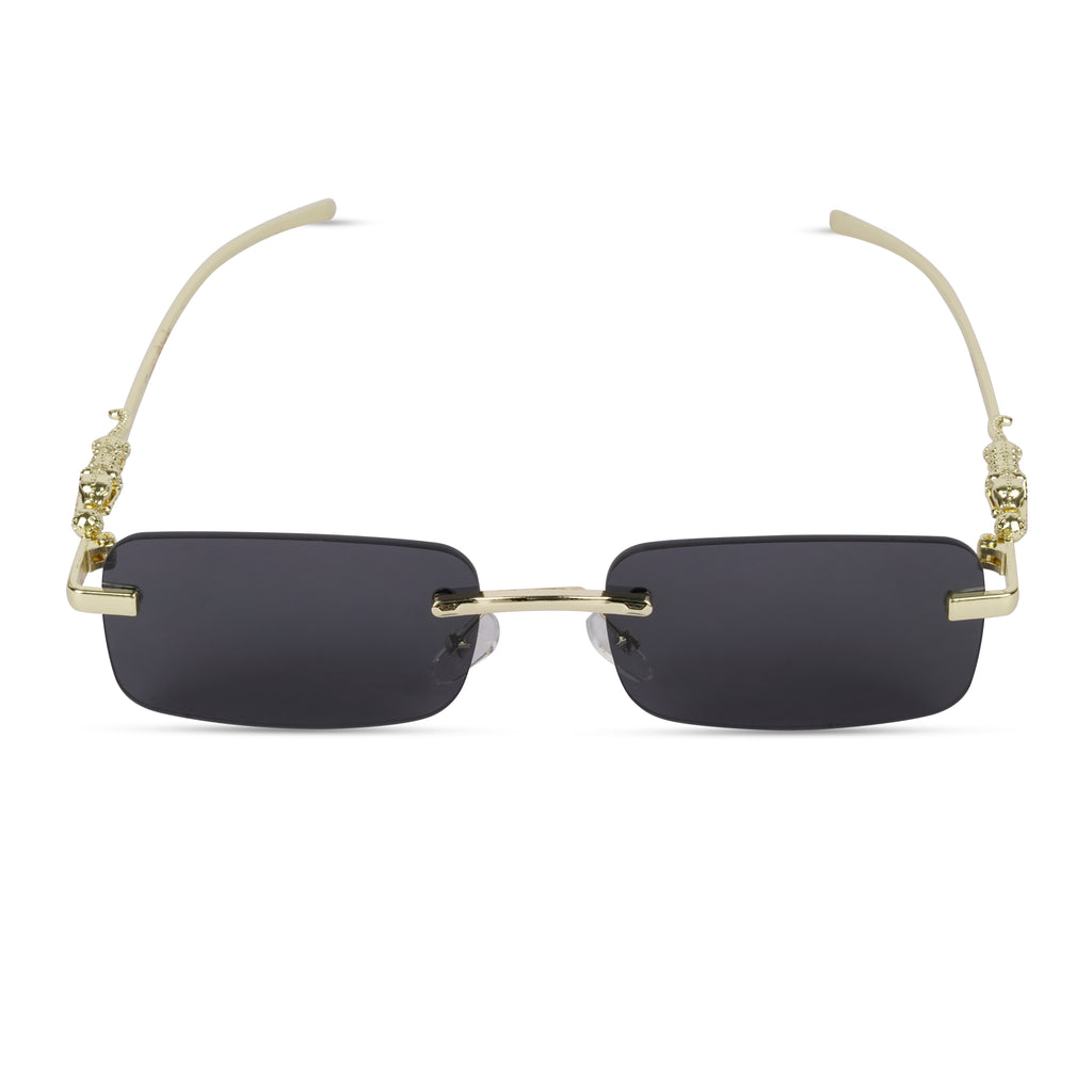 Erminio Palamino "Elite Luxury Rimless Rectangular Sunglasses for Women, Gold Metal Frame, Gradient Lens, Decorative Temple Arms