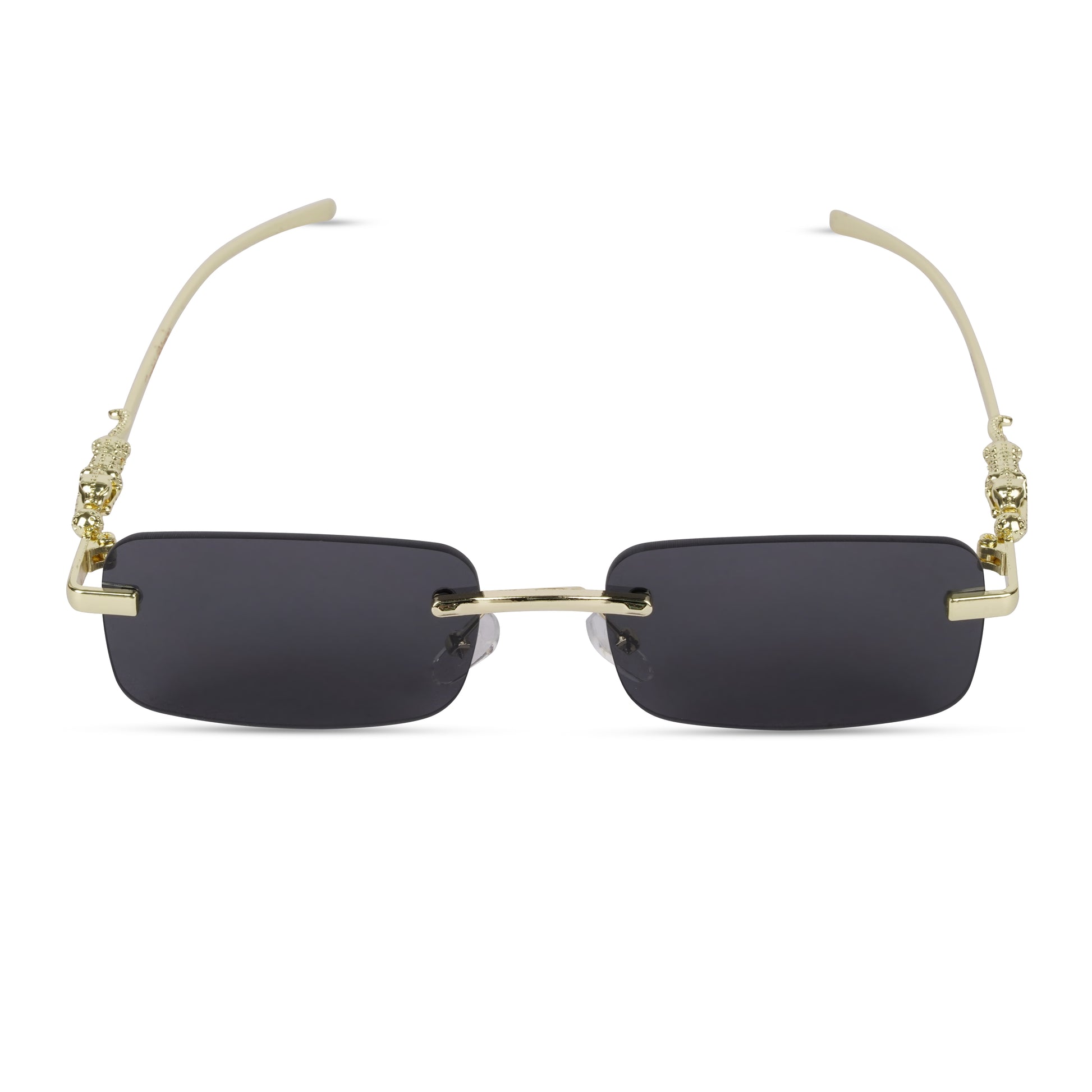 Erminio Palamino "Elite Luxury Rimless Rectangular Sunglasses for Women, Gold Metal Frame, Gradient Lens, Decorative Temple Arms