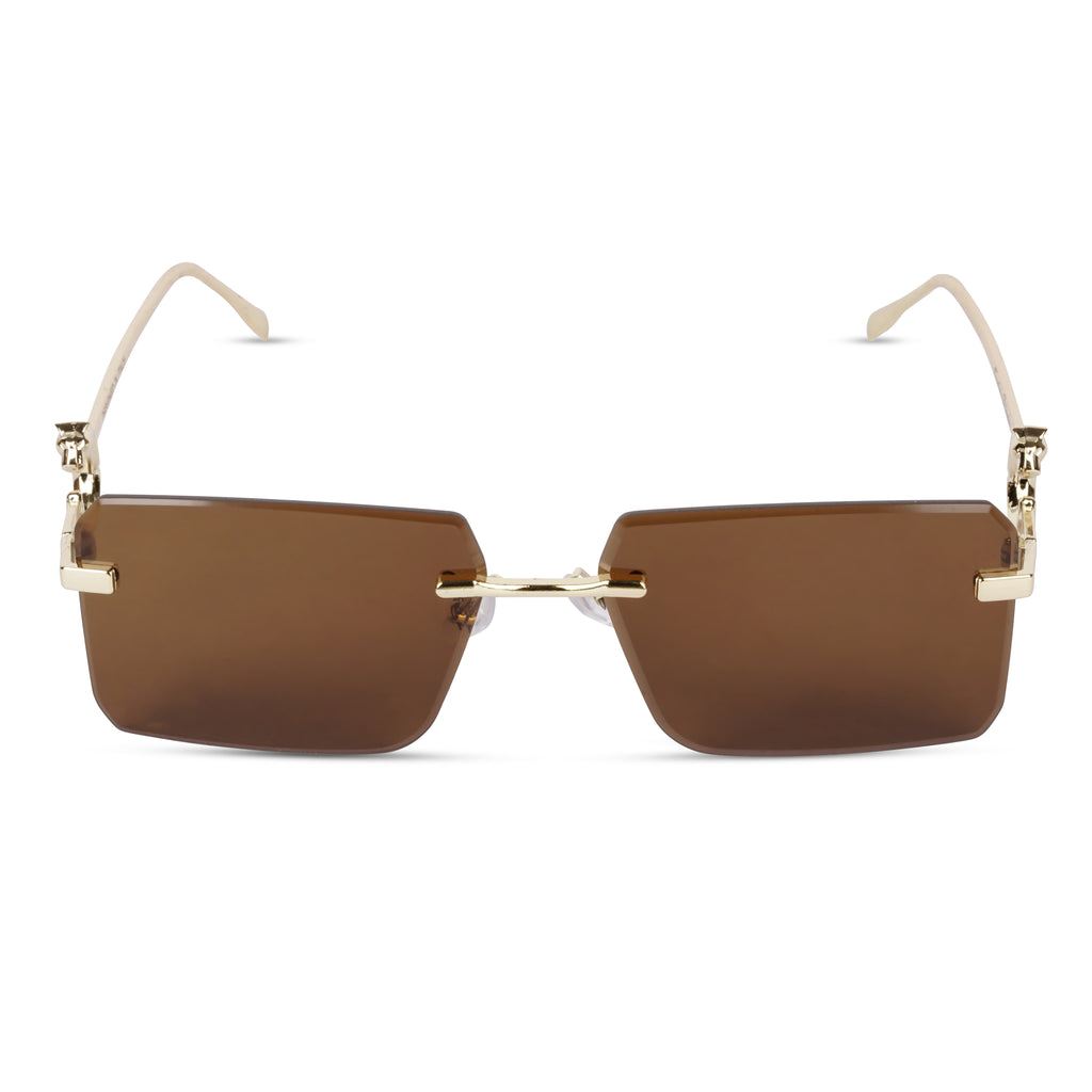Erminio Palamino "Elite Designer Rimless Sunglasses for Women, Gold Frame, Tinted Lens, with Carrying Case & Cleaning Cloth