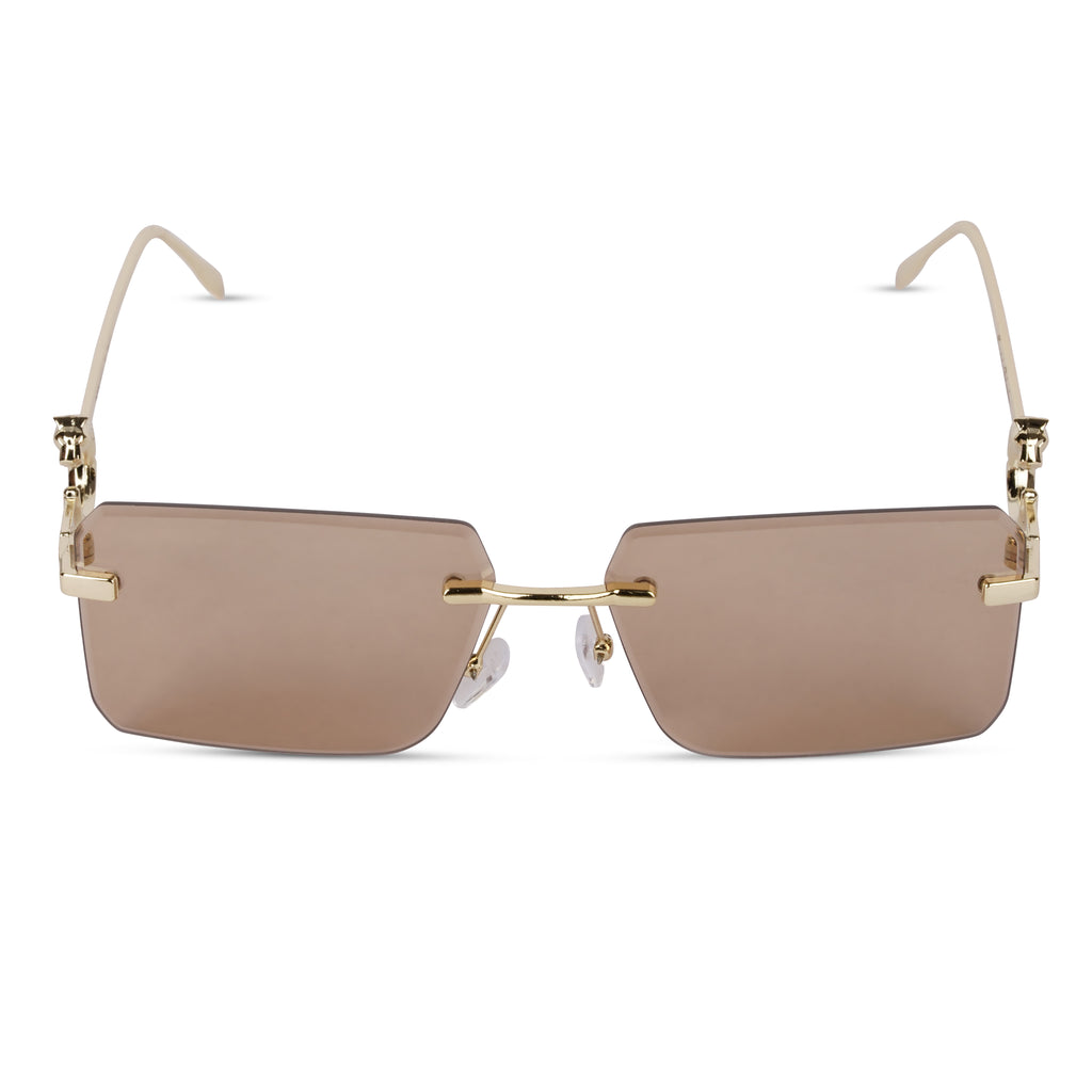 Erminio Palamino "Elite Designer Rimless Sunglasses for Women, Gold Frame, Tinted Lens, with Carrying Case & Cleaning Cloth