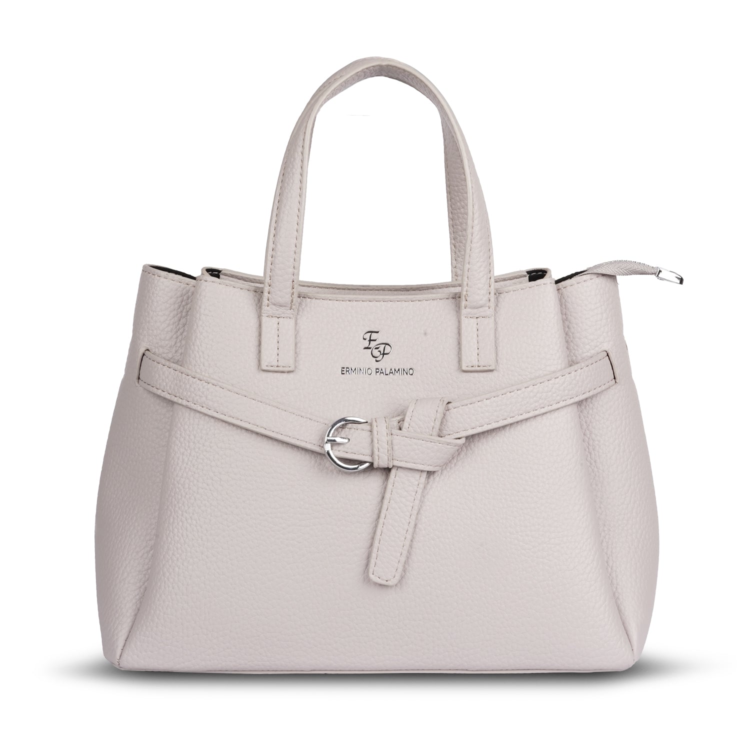 Erminio Palamino Luxury Classic PU Leather Tote Handbag, Silver Buckle Detail, Multiple Compartments