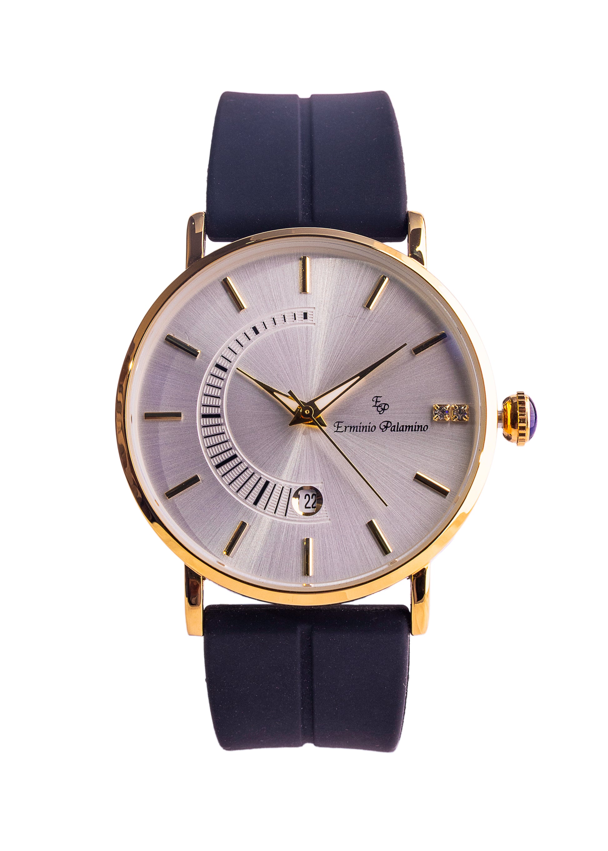 Erminio Palamino Sleek Dial Analog Men's Watch – Gold/Silver-Tone Case, Date Display, Adjustable Silicone Strap, Water Resistant