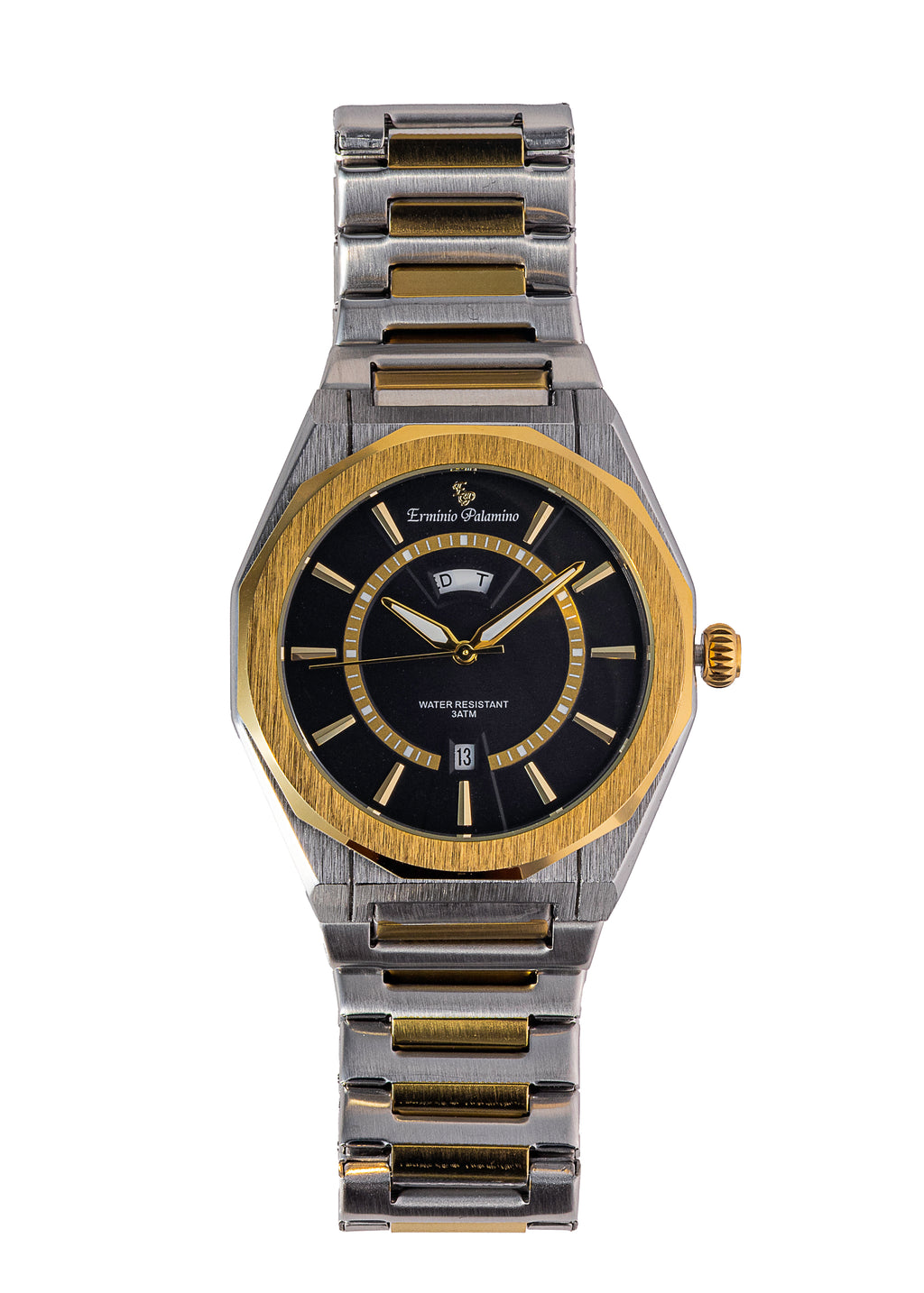 Erminio Palamino Royale Men's Luxury Watch, Two-Tone Gold and Silver, Textured Dial with Date Display, Water Resistant