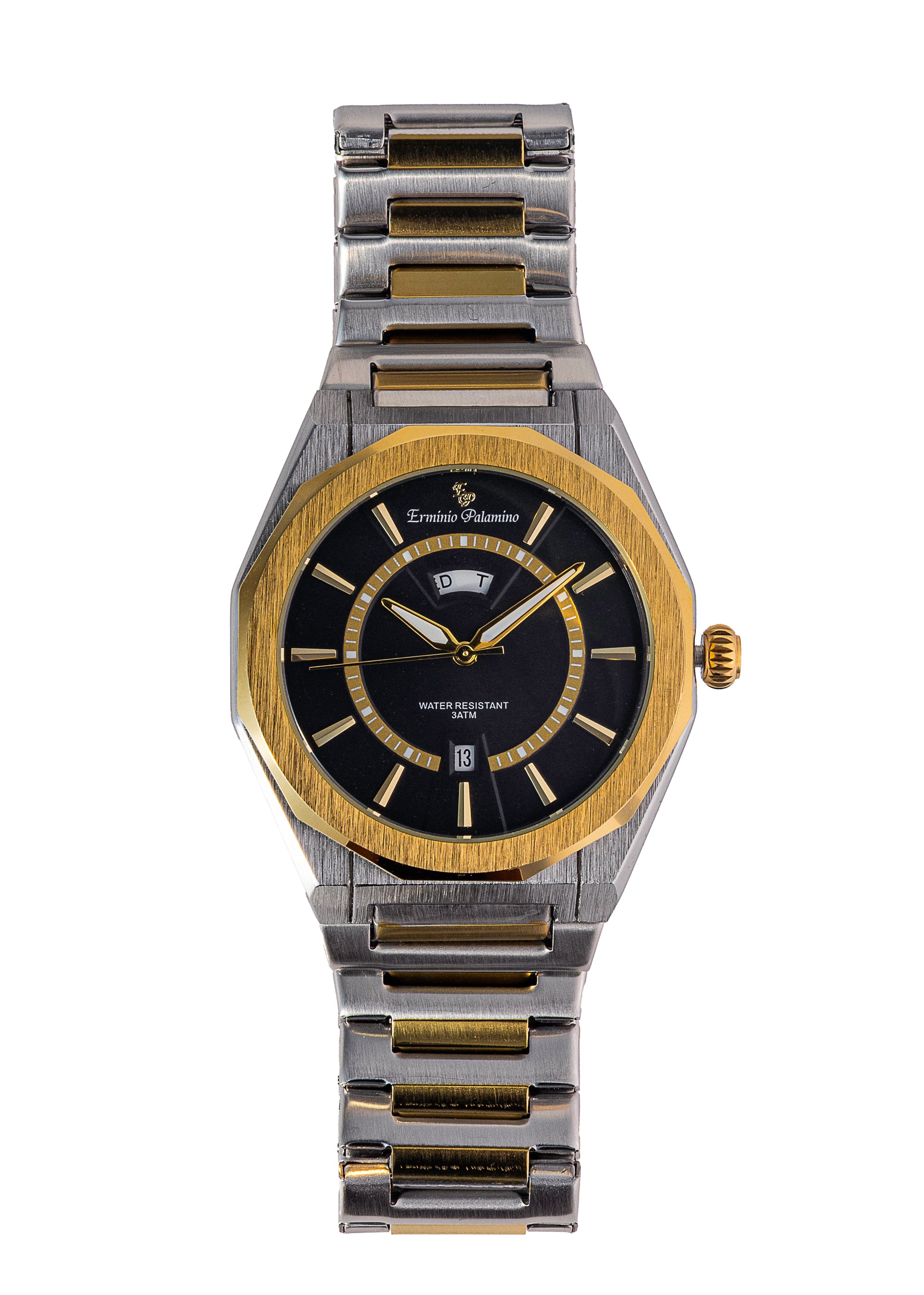 Erminio Palamino Royale Men's Luxury Watch, Two-Tone Gold and Silver, Textured Dial with Date Display, Water Resistant