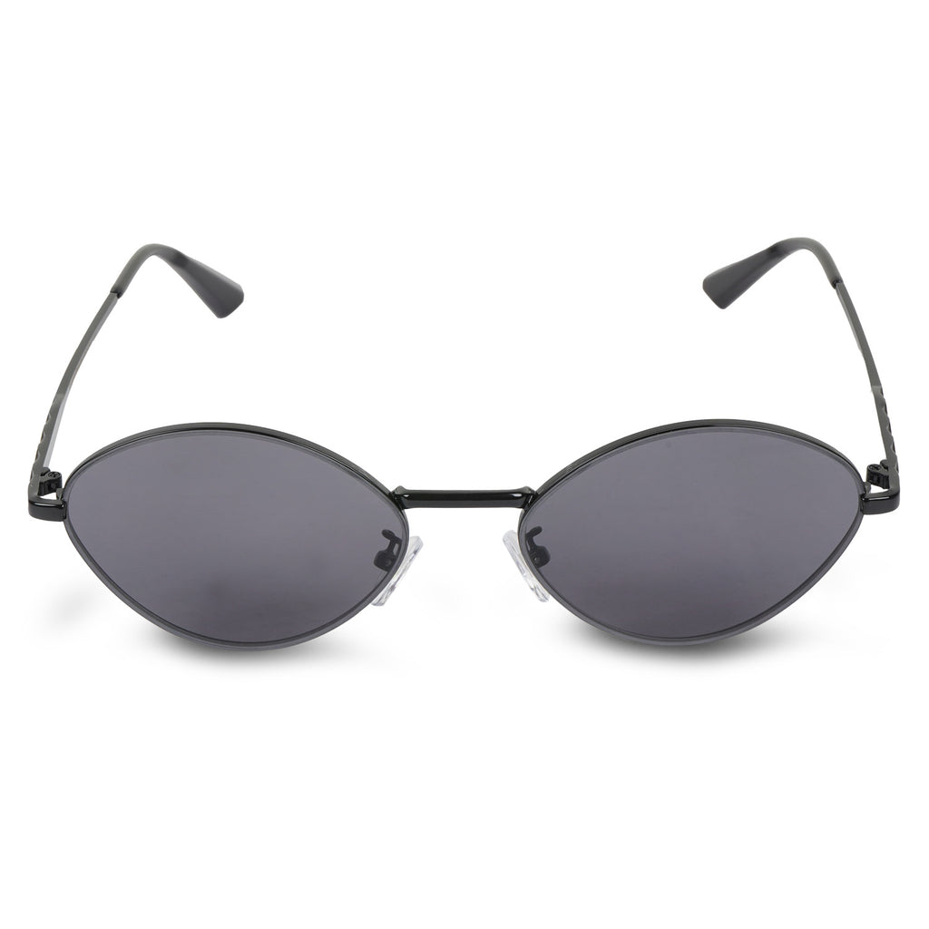 Erminio Palamino Unisex Oval Sunglasses with Black Metal Frame and Grey Tinted Lenses, Retro Style for Men & Women