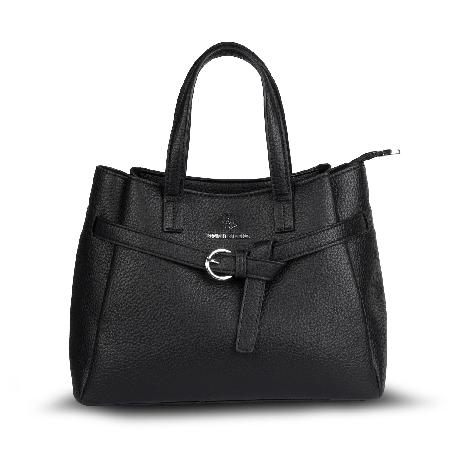 Erminio Palamino Luxury Classic PU Leather Tote Handbag, Silver Buckle Detail, Multiple Compartments
