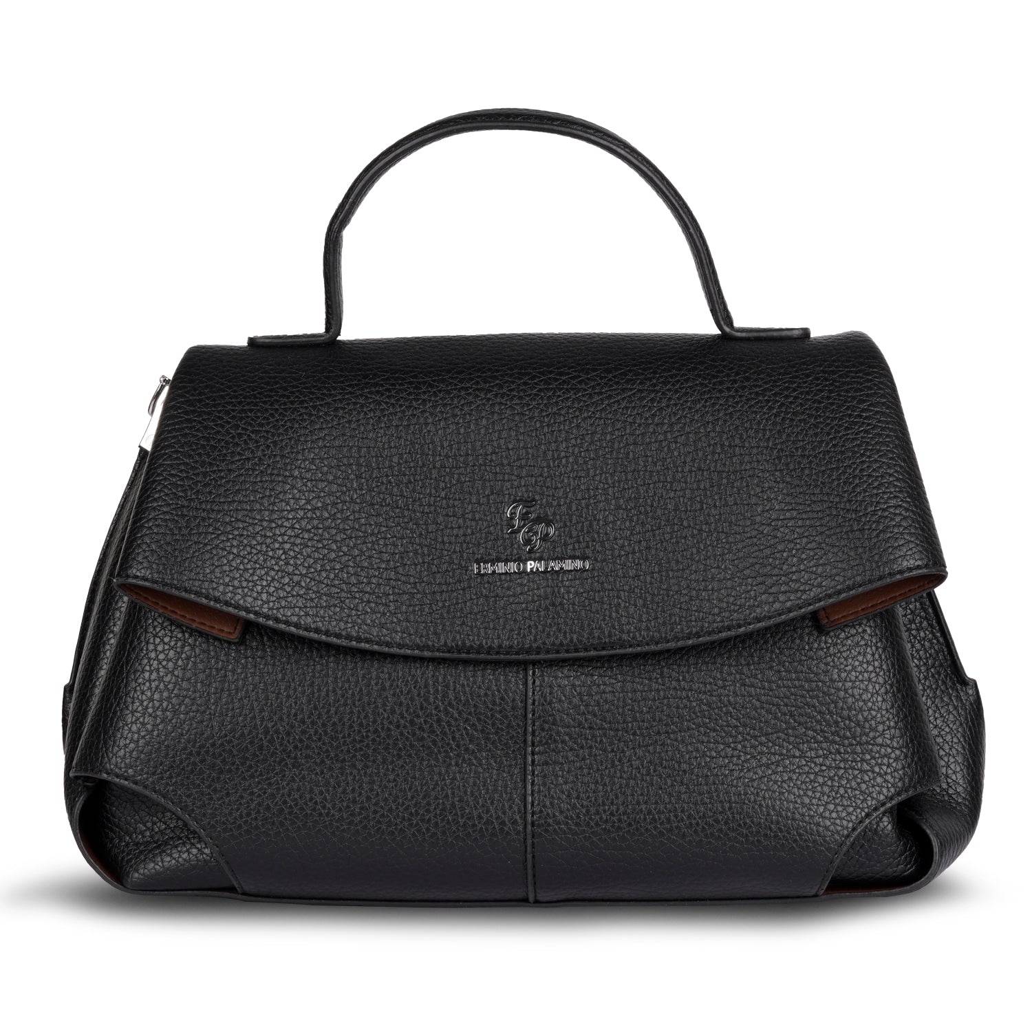 Erminio Palamino Luxury Belle Flap Top Handle Satchel – Elegant Pebbled Vegan Leather Handbag for Women