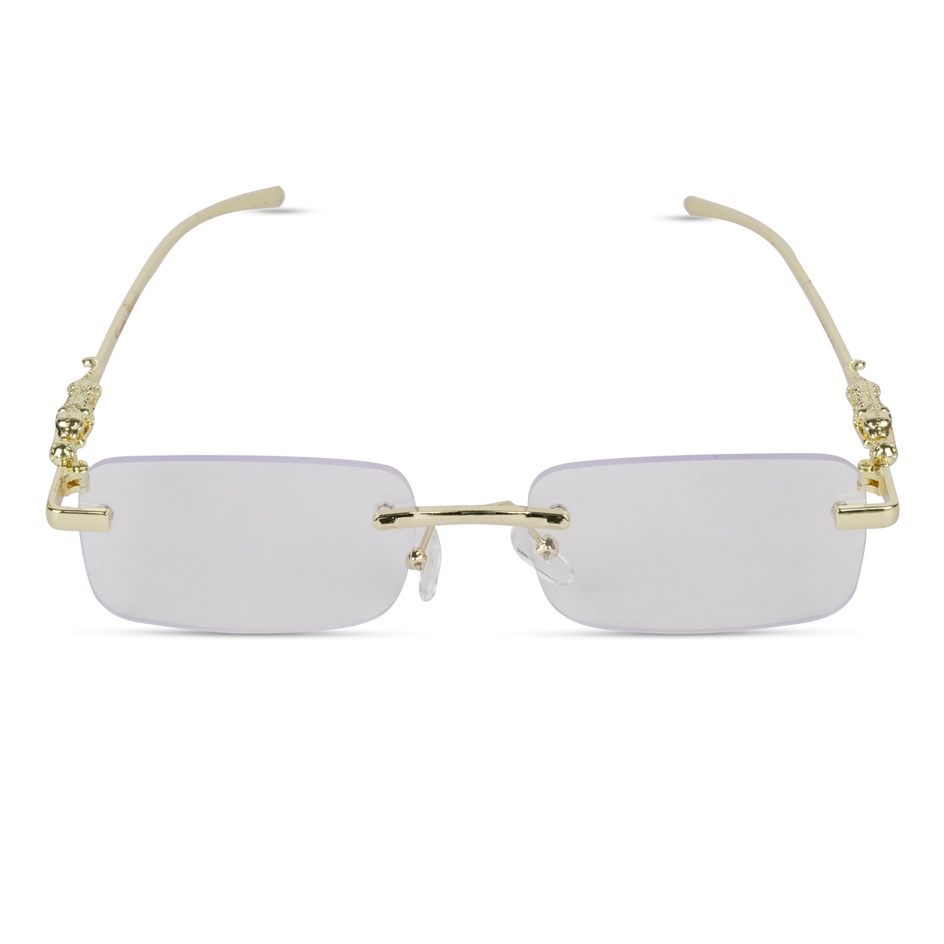 Erminio Palamino "Elite Luxury Rimless Rectangular Sunglasses for Women, Gold Metal Frame, Gradient Lens, Decorative Temple Arms