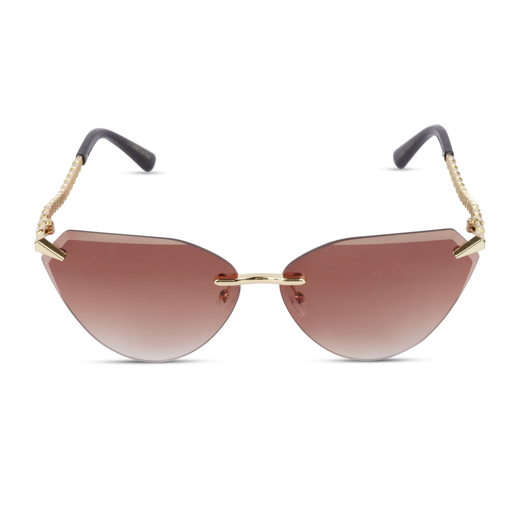 Erminio Palamino "Elite Designer Sunglasses for Women, Rimless Tinted Lenses, Gold Metal Temple Arms