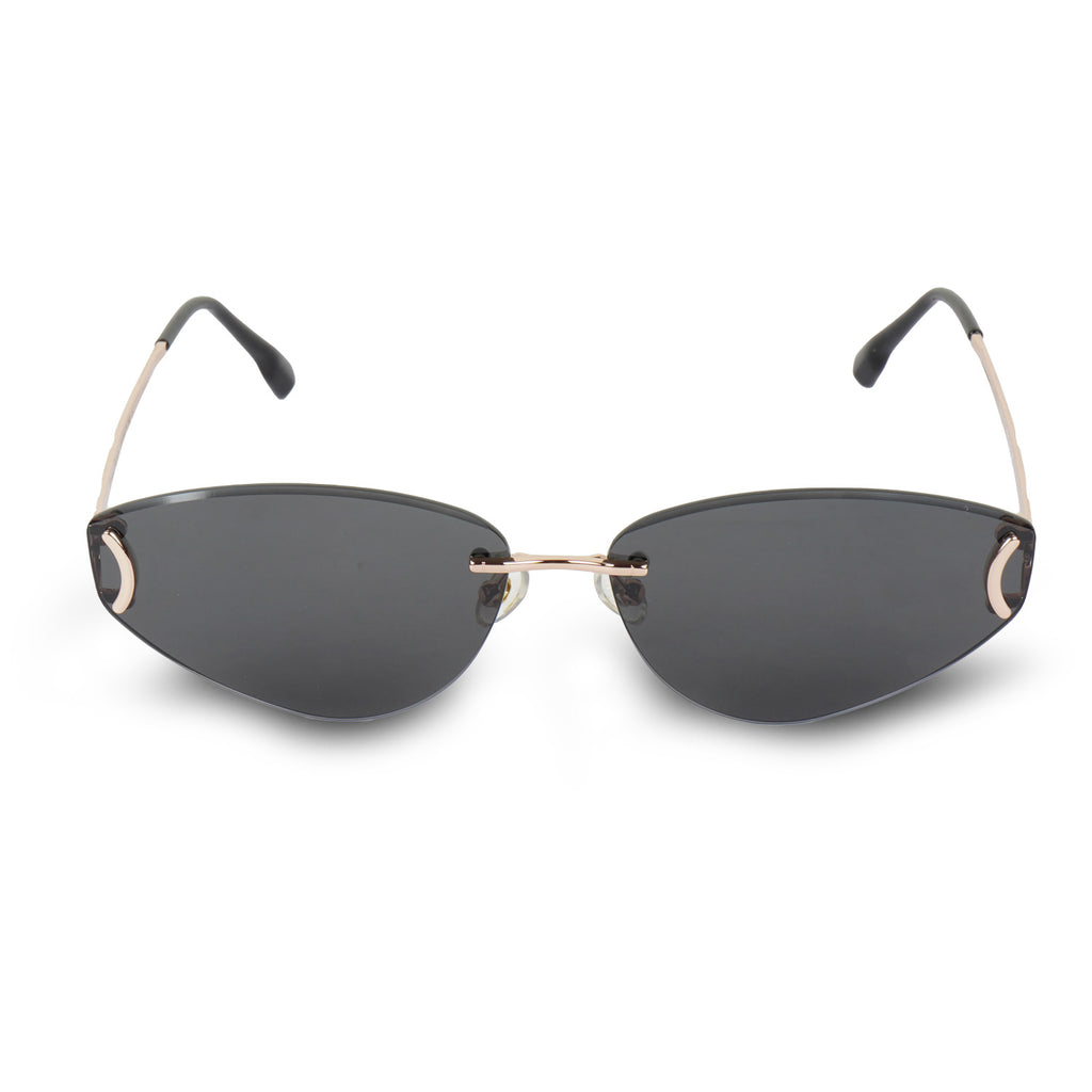 Erminio Palamino Rimless Cat-Eye Sunglasses, Black Tinted Shield Lens, Metal Frame, UV400, Unisex, One Size