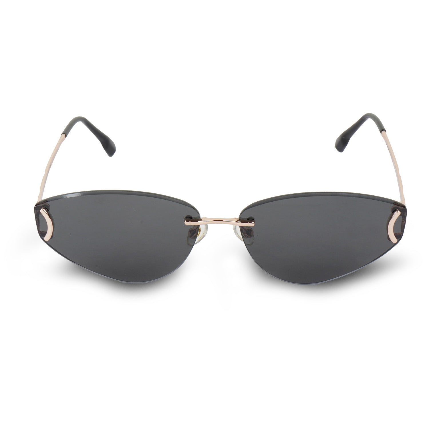 Erminio Palamino Rimless Cat-Eye Sunglasses, Black Tinted Shield Lens, Metal Frame, UV400, Unisex, One Size