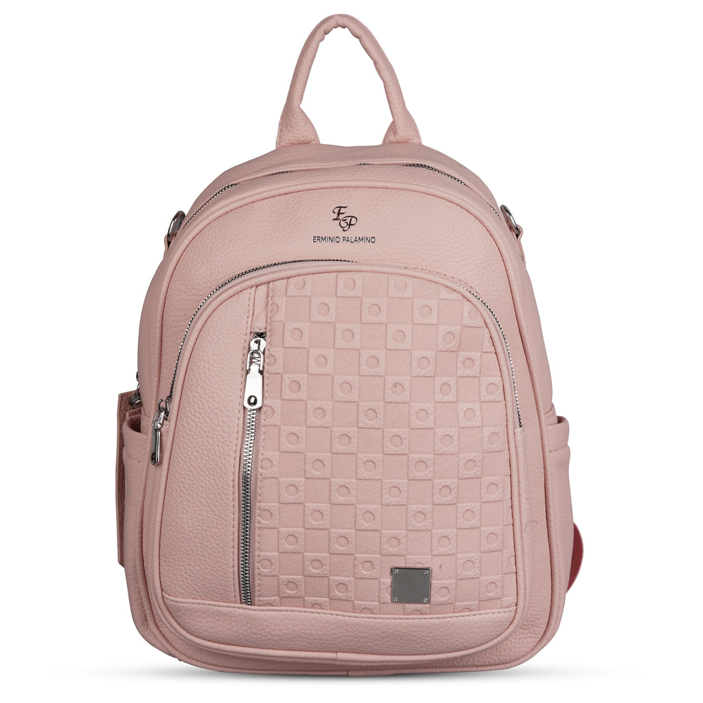 Erminio Palamino Luxury Designer PU Leather Backpack for Women/Girls, Multiple Zipper Compartments, Quilted Pattern