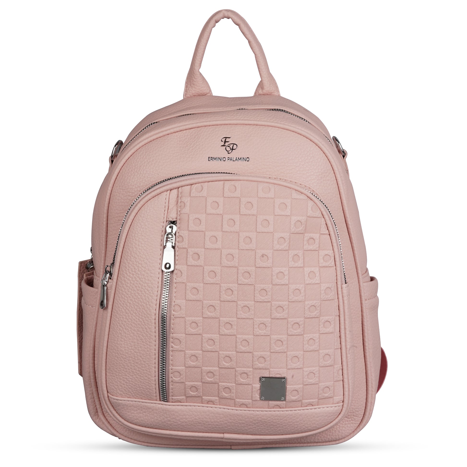 Erminio Palamino Luxury Designer PU Leather Backpack for Women/Girls, Multiple Zipper Compartments, Quilted Pattern