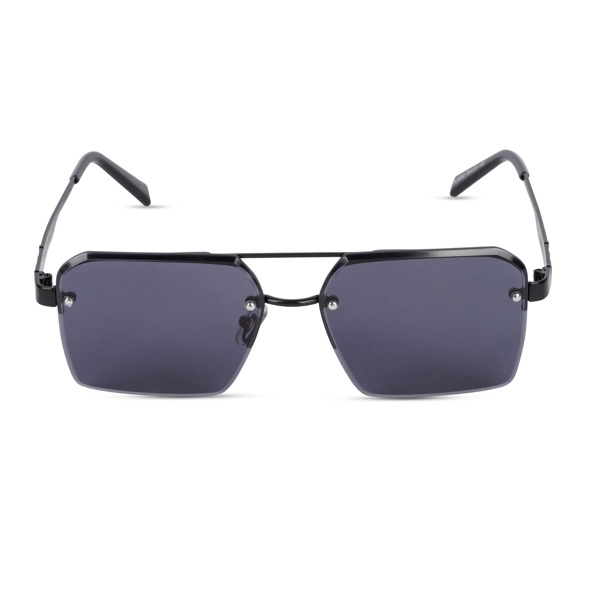 Erminio Palamino "Elite Square Oversized Sunglasses, Black Metal Frame, Tinted Lenses, Rimless Design, Unisex