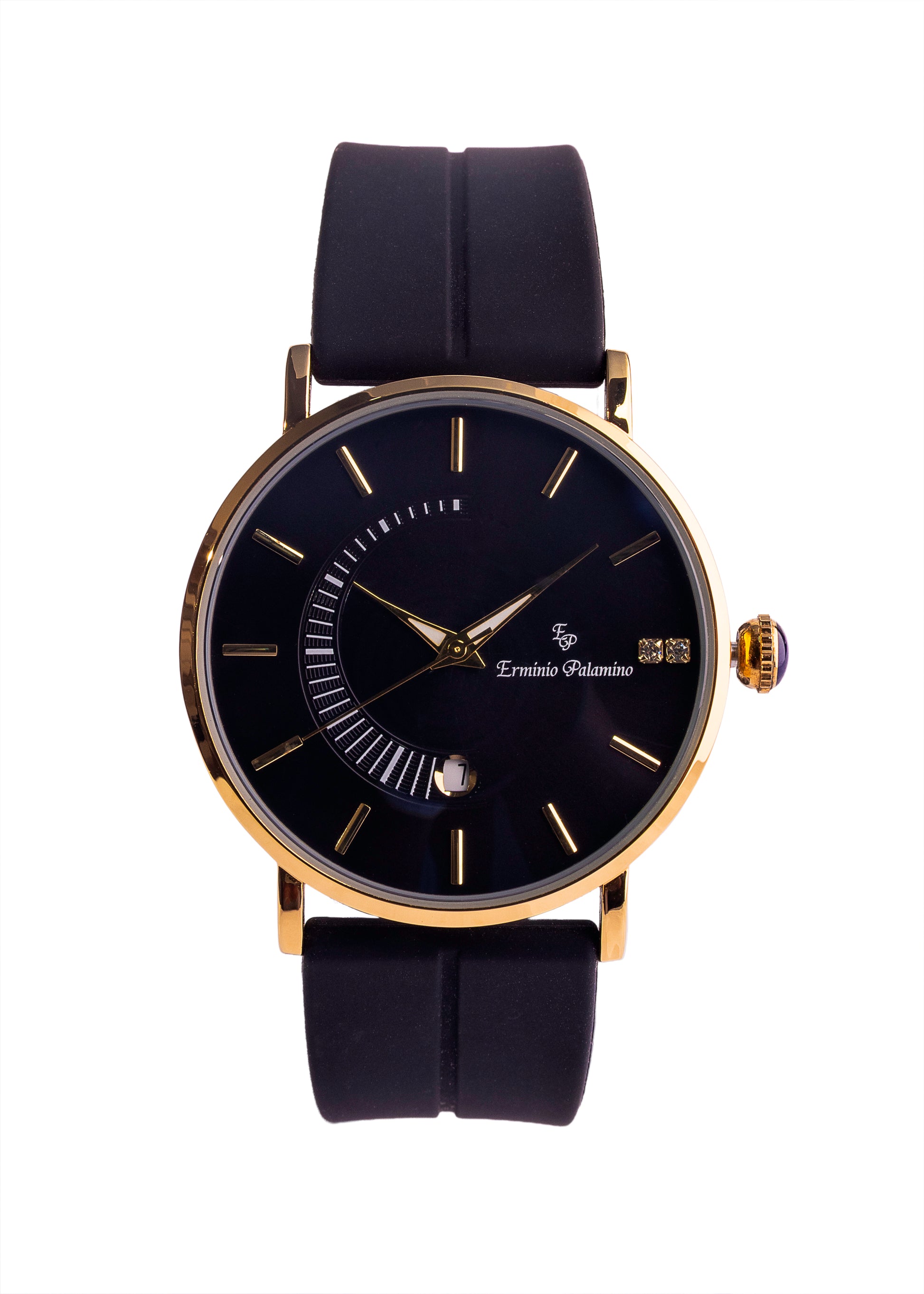 Erminio Palamino Sleek Dial Analog Men's Watch – Gold/Silver-Tone Case, Date Display, Adjustable Silicone Strap, Water Resistant