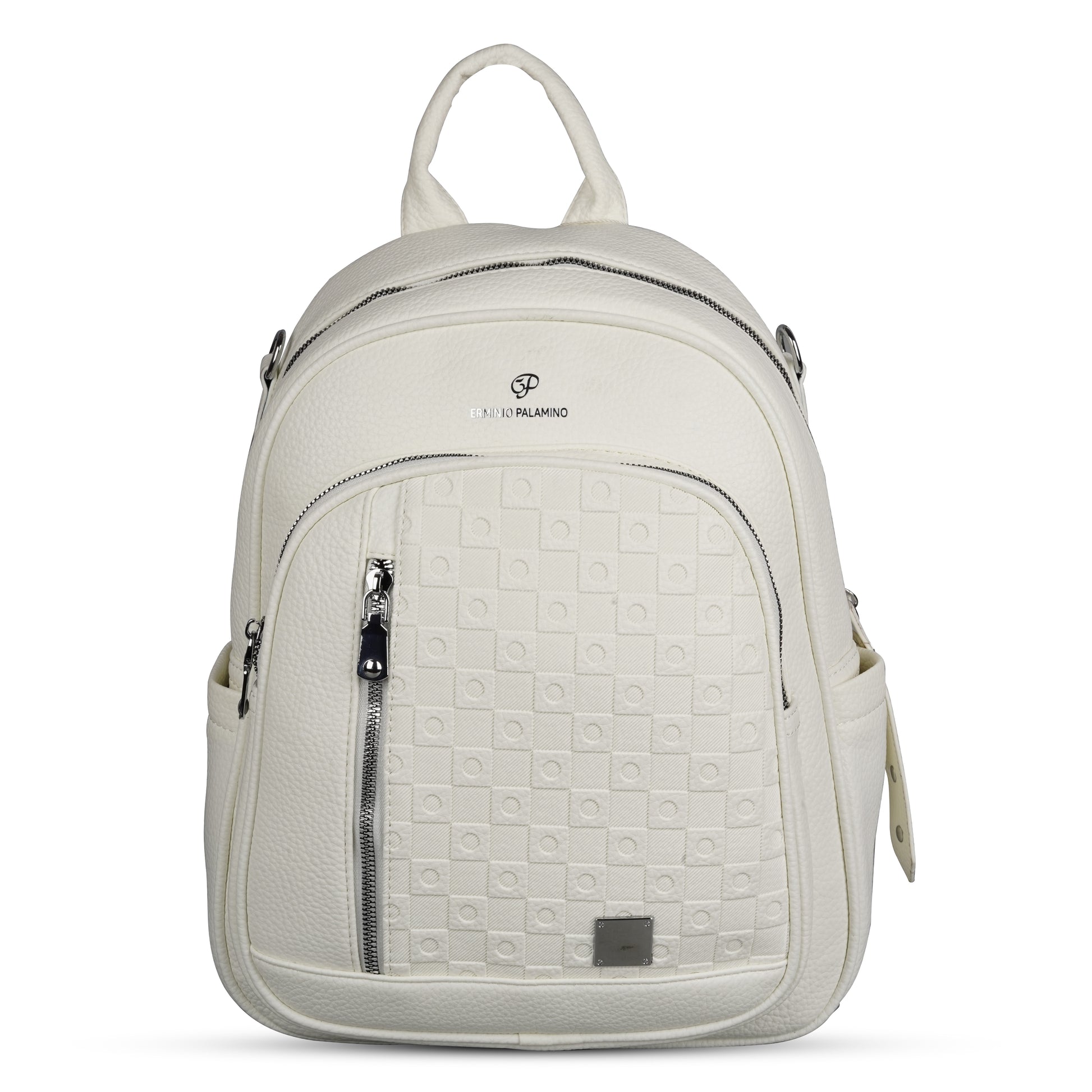 Erminio Palamino Luxury Designer PU Leather Backpack for Women/Girls, Multiple Zipper Compartments, Quilted Pattern