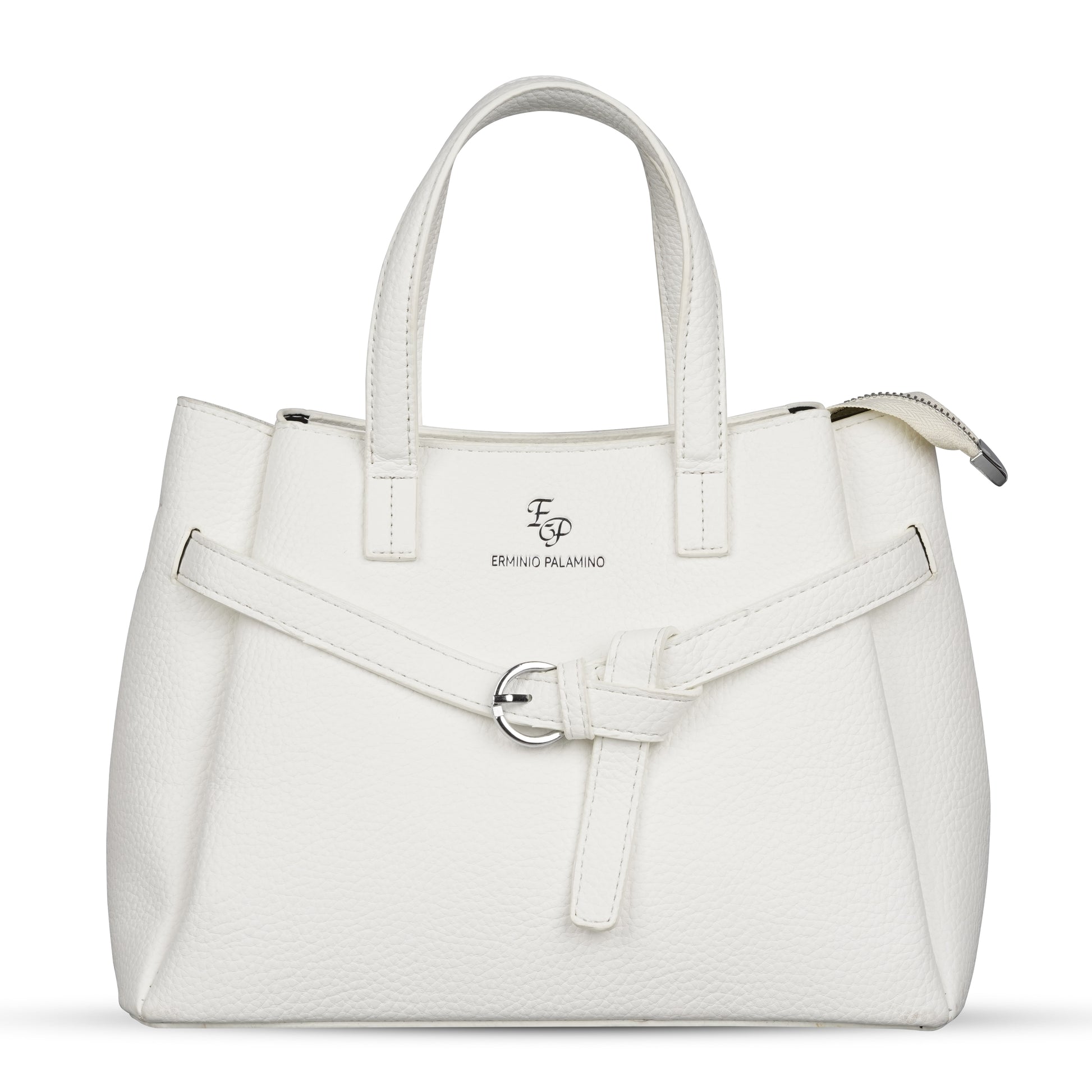 Erminio Palamino Luxury Classic PU Leather Tote Handbag, Silver Buckle Detail, Multiple Compartments
