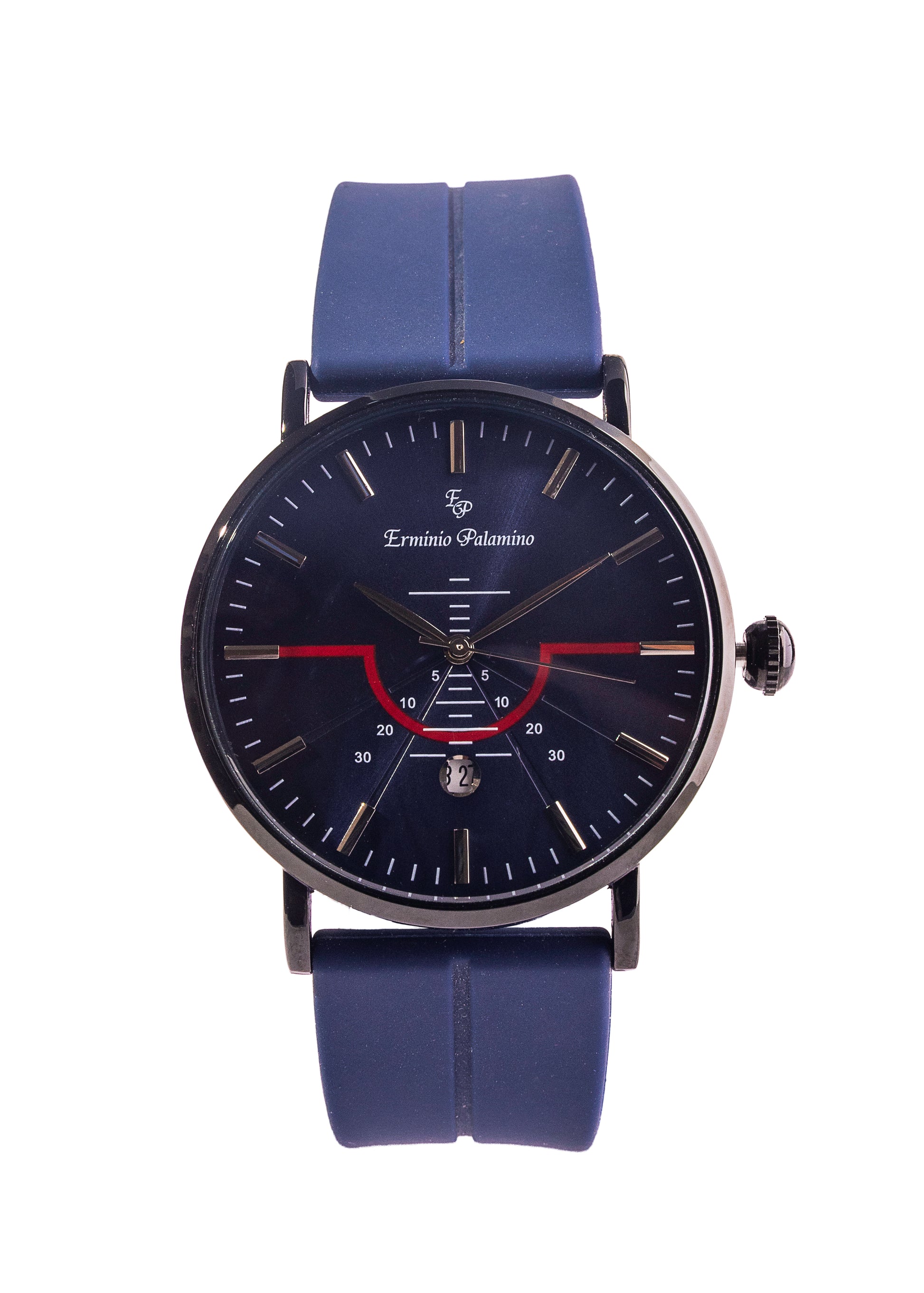 Erminio Palamino Men's Sleek Analog Watch, Modern Dial with Red Accent, Silicone Magnetic Band, Date Display, Water Resistant