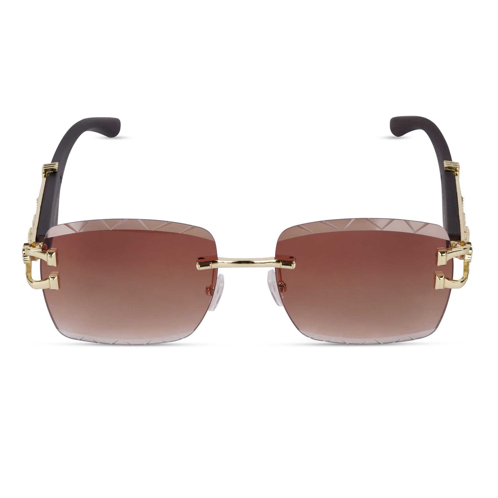 Erminio Palamino "Elite Designer Rimless Sunglasses with Gold Accents, Black Frame, Dark Lenses, Luxury Case