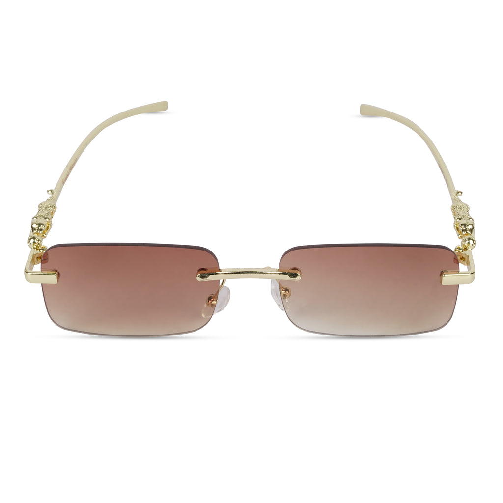Erminio Palamino "Elite Luxury Rimless Rectangular Sunglasses for Women, Gold Metal Frame, Gradient Lens, Decorative Temple Arms