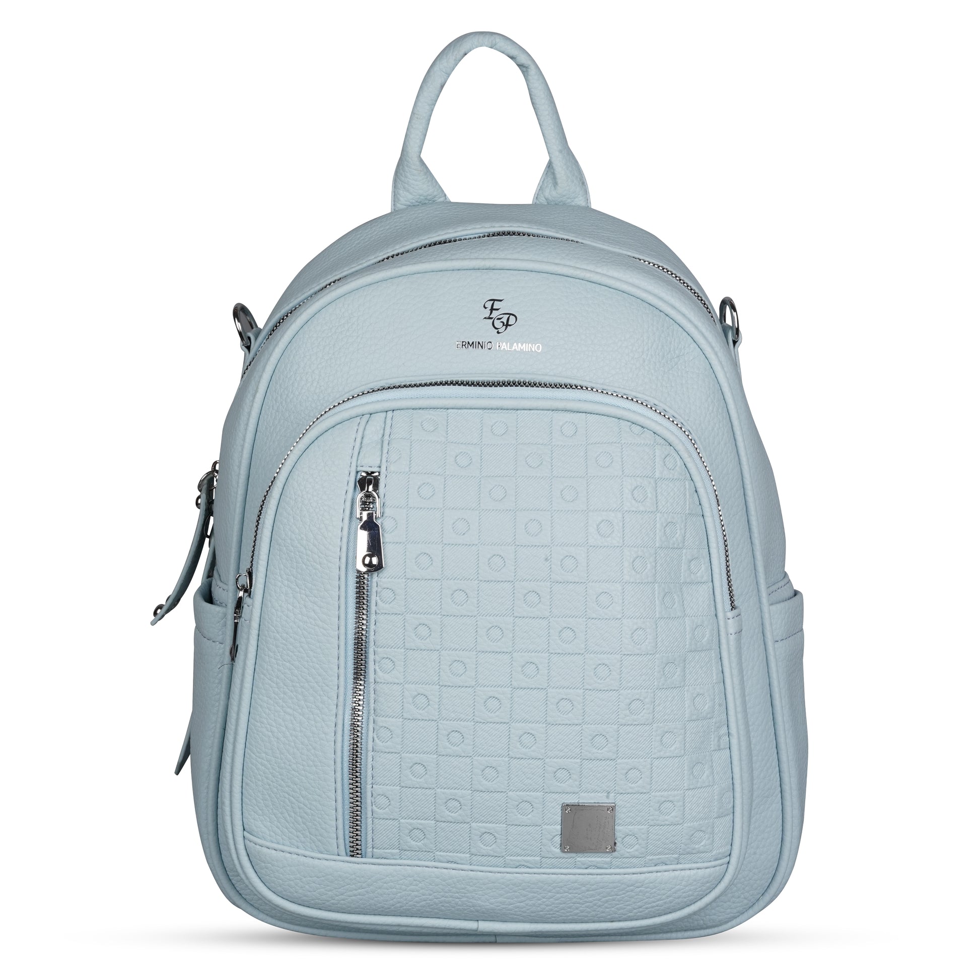 Erminio Palamino Luxury Designer PU Leather Backpack for Women/Girls, Multiple Zipper Compartments, Quilted Pattern