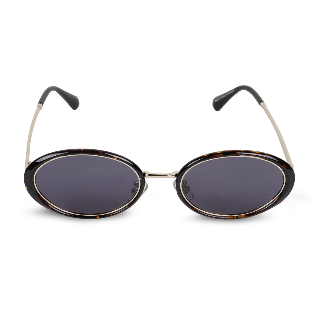 Erminio Palamino Unisex Oval Sunglasses with Tortoiseshell Frame, Silver Metal Arms, and Grey Lenses