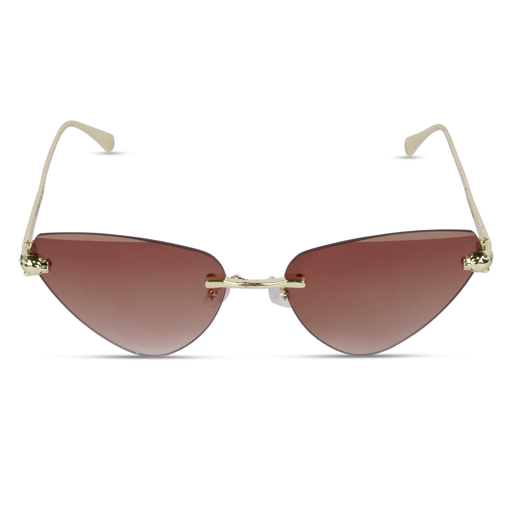 Erminio Palamino "Elite Rimless Cat Eye Sunglasses for Women with Gold Frame, Gradient Lens, Designer Case