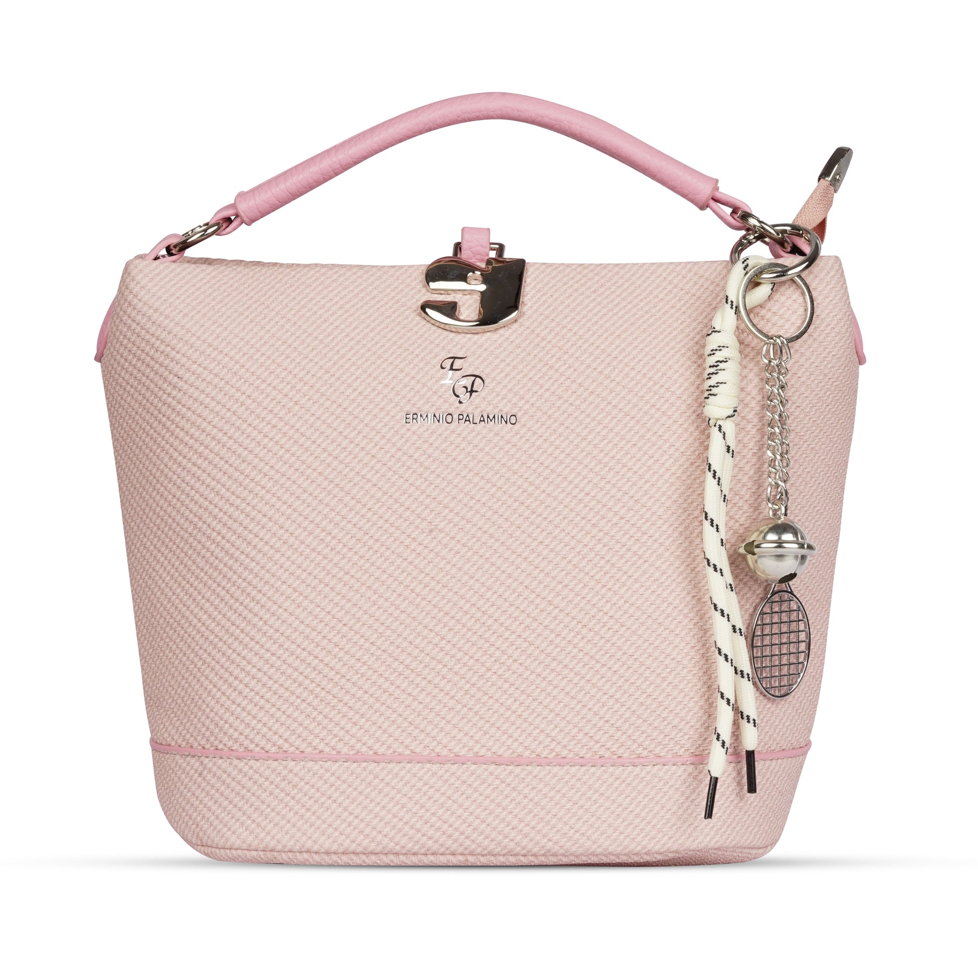 Erminio Palamino Designer Hobo Handbag, Textured Fabric, Silver Hardware with Decorative Charms