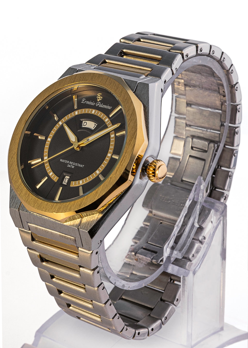 Erminio Palamino Royale Men's Luxury Watch, Two-Tone Gold and Silver, Textured Dial with Date Display, Water Resistant
