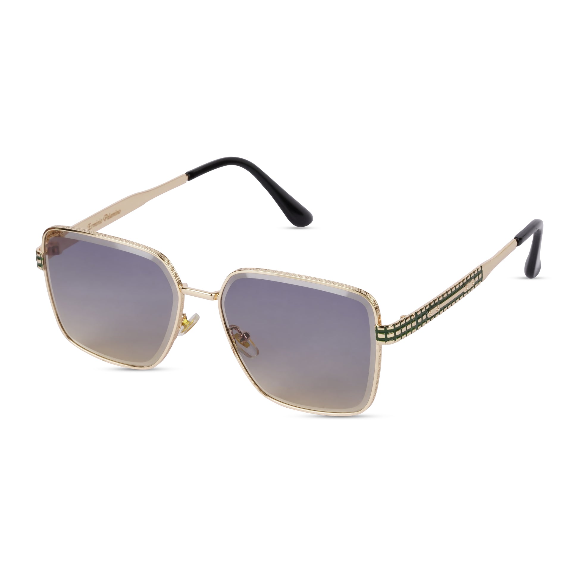 Erminio Palamino "Elite Designer Sunglasses, Square Frame, Black Metal Arms with Decorative Detail, Dark Lens