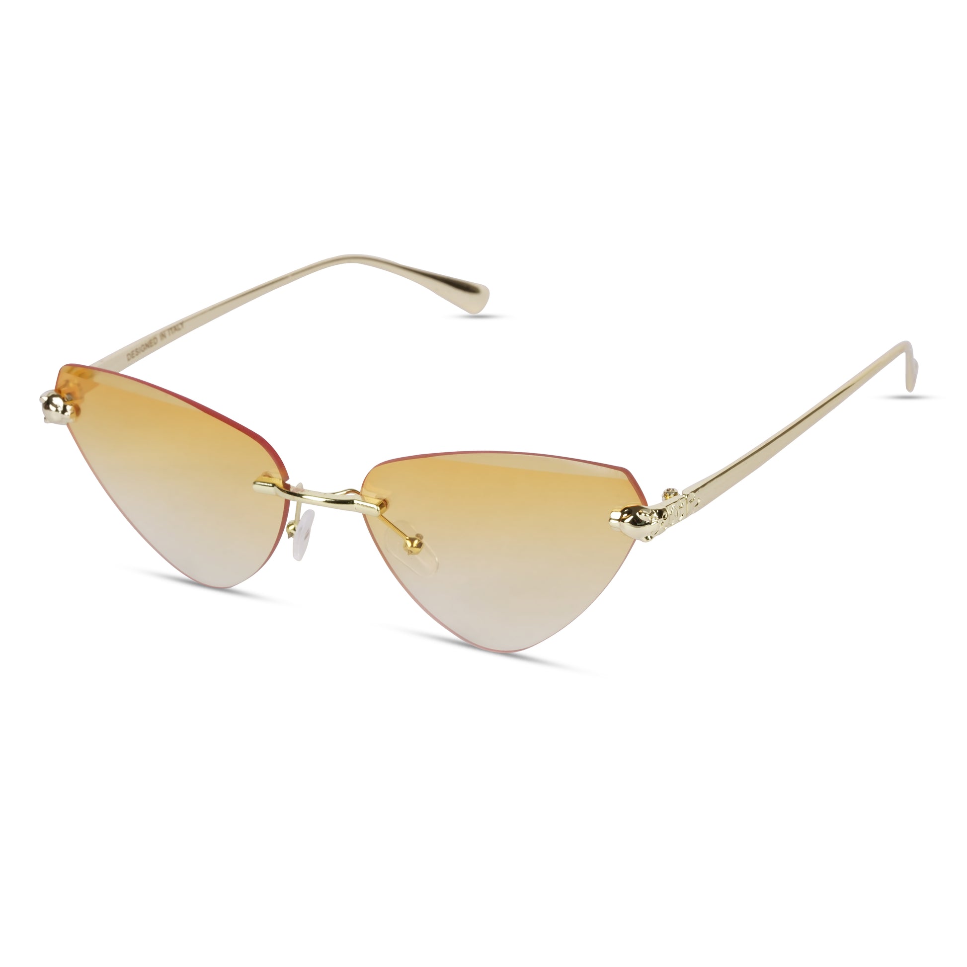 Erminio Palamino "Elite Rimless Cat Eye Sunglasses for Women with Gold Frame, Gradient Lens, Designer Case
