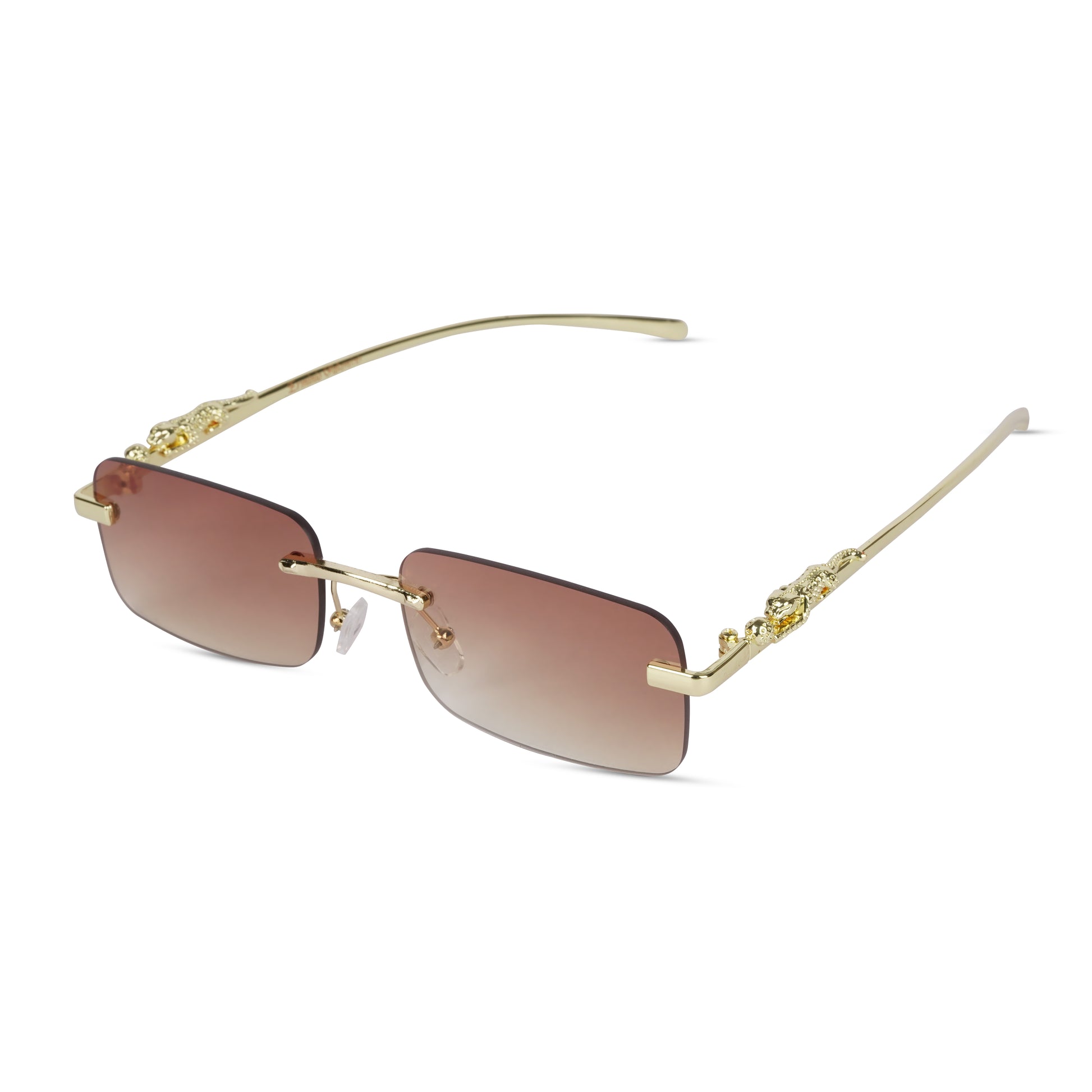 Erminio Palamino "Elite Luxury Rimless Rectangular Sunglasses for Women, Gold Metal Frame, Gradient Lens, Decorative Temple Arms