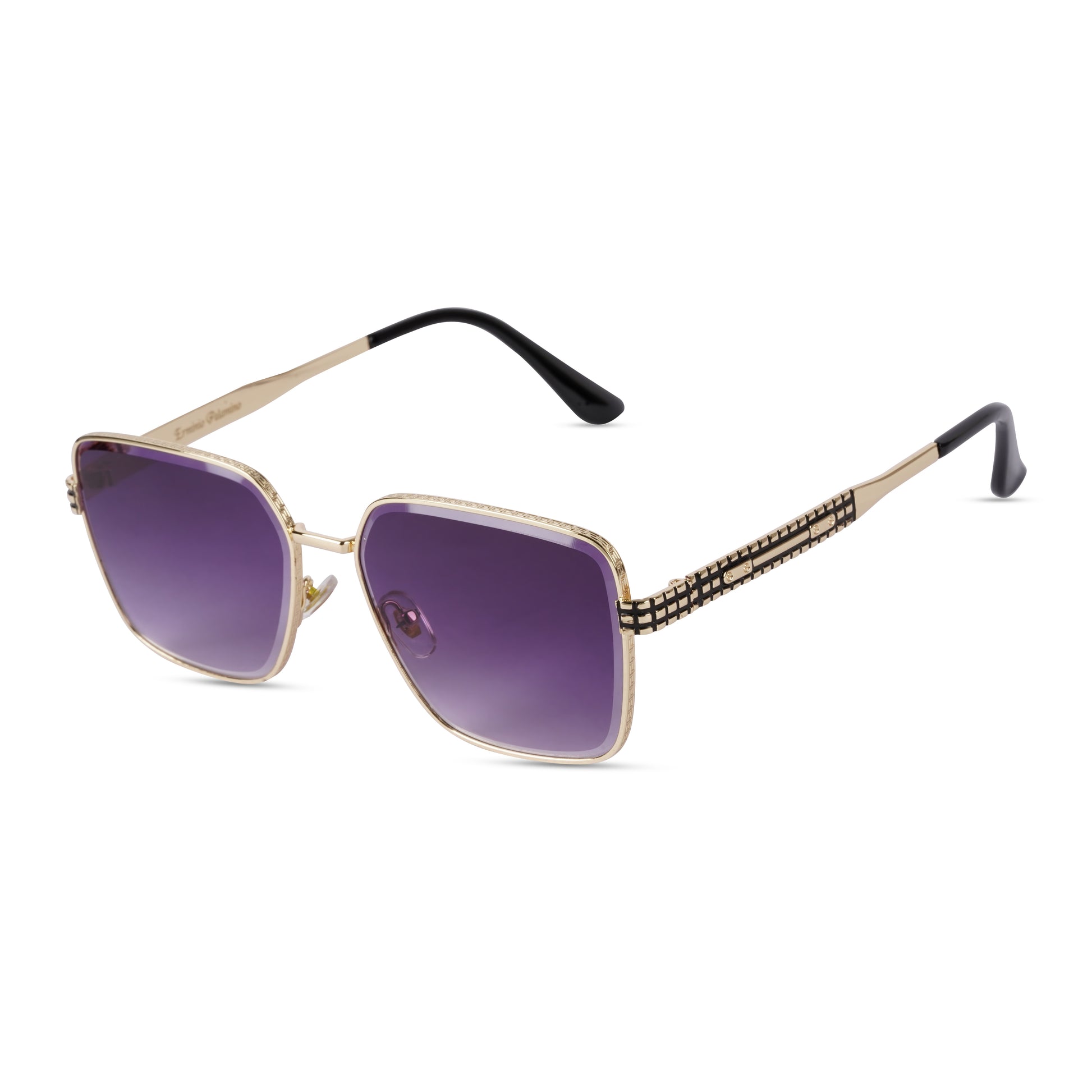 Erminio Palamino "Elite Designer Sunglasses, Square Frame, Black Metal Arms with Decorative Detail, Dark Lens