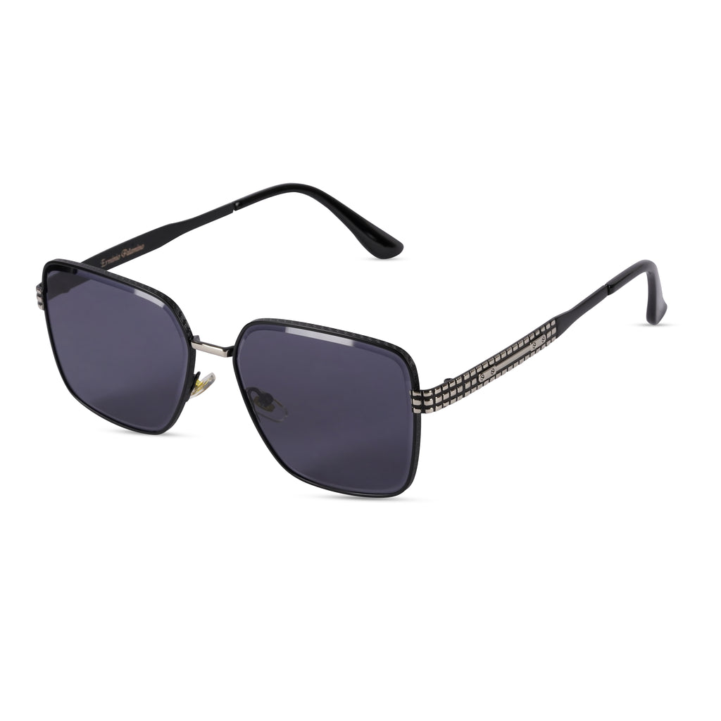 Erminio Palamino "Elite Designer Sunglasses, Square Frame, Black Metal Arms with Decorative Detail, Dark Lens