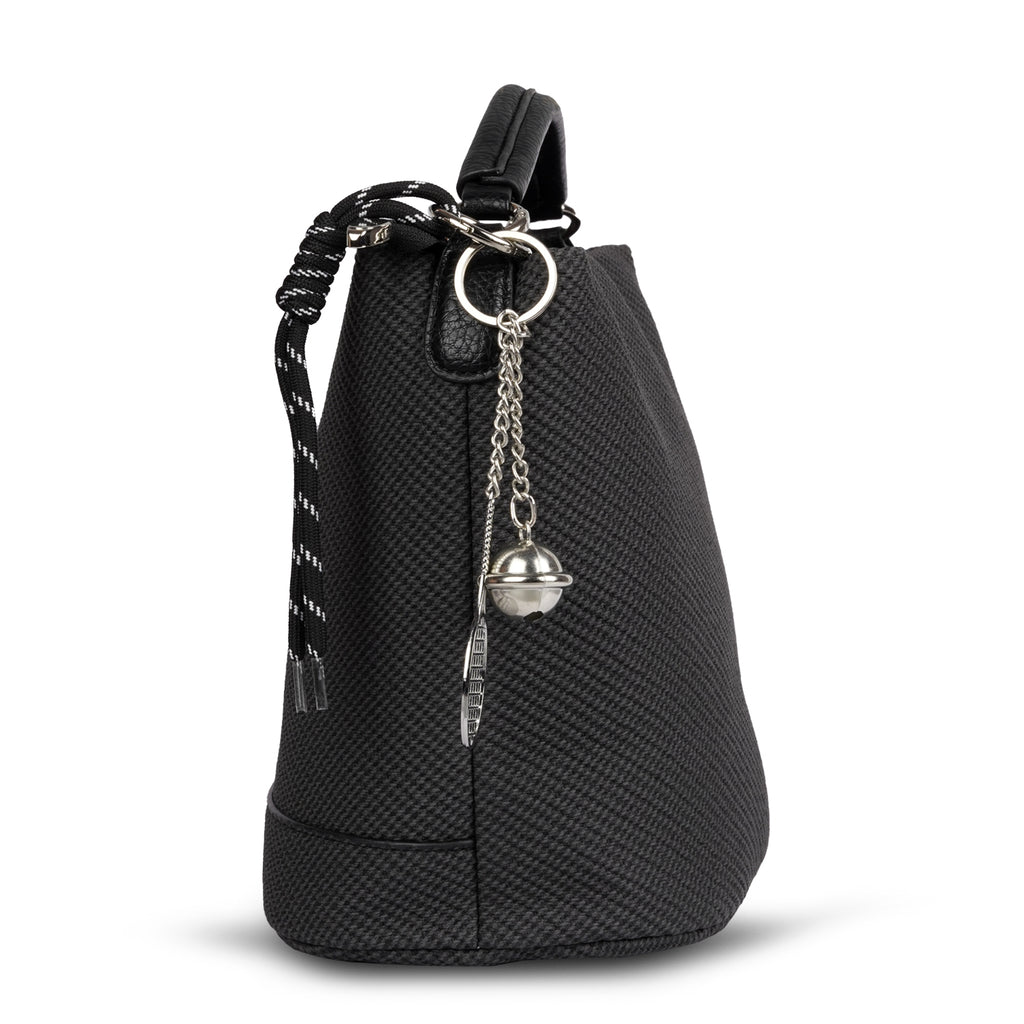 Erminio Palamino Designer Hobo Handbag, Textured Fabric, Silver Hardware with Decorative Charms